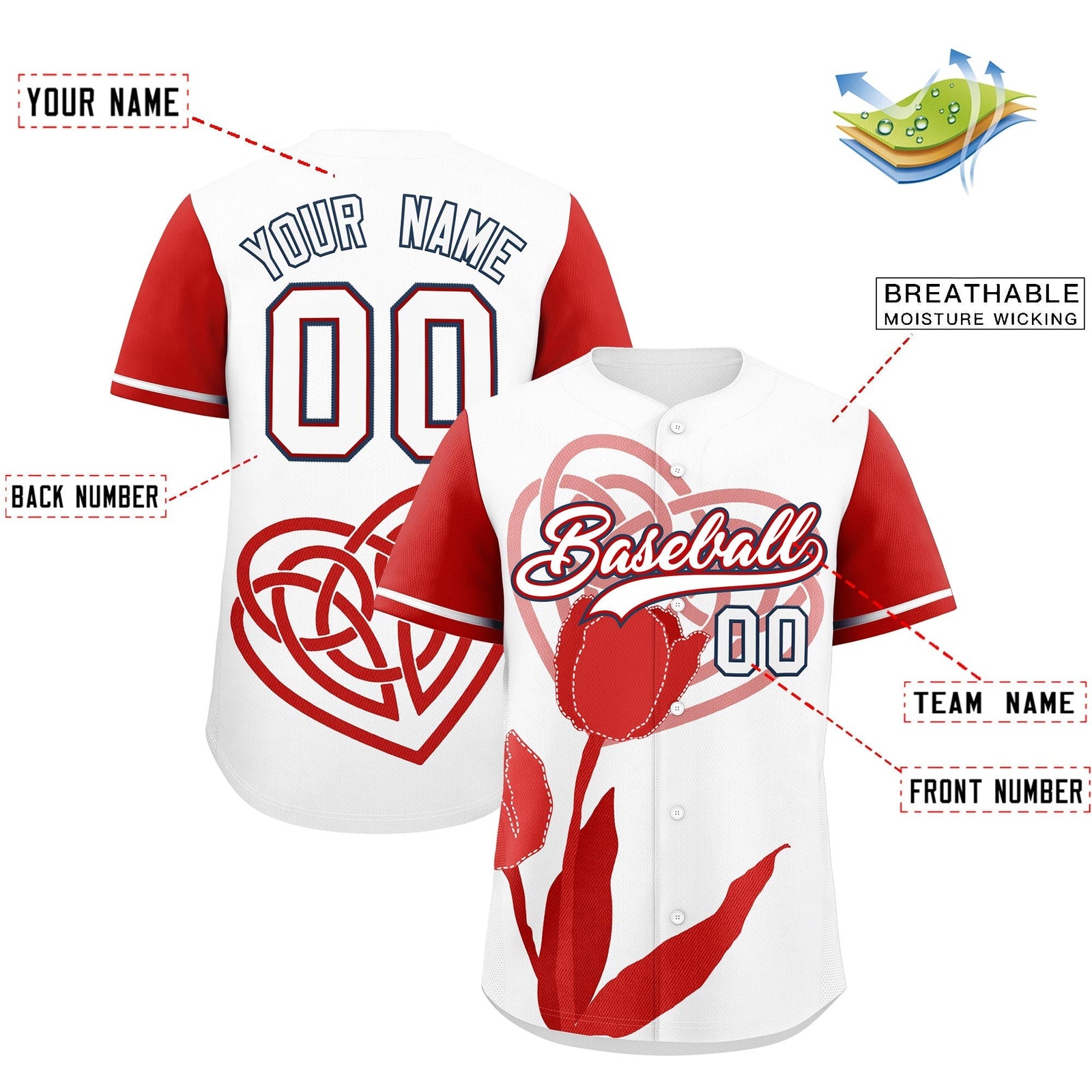 Custom White Red Mother's Day Style Graffiti Pattern Stretch Fabric Baseball Jersey| KXKSHOP