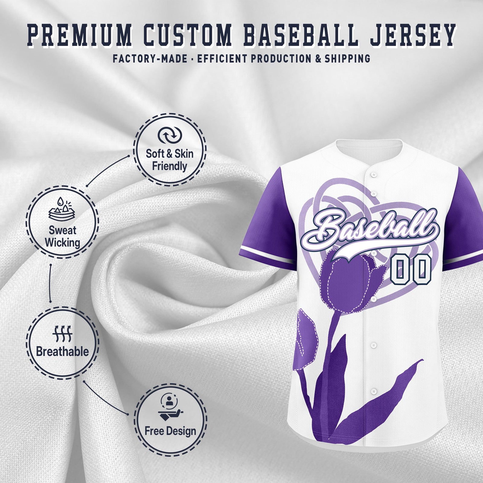 Custom White Light Purple Mother's Day Style Graffiti Pattern Quick Dry Baseball Jersey| KXKSHOP