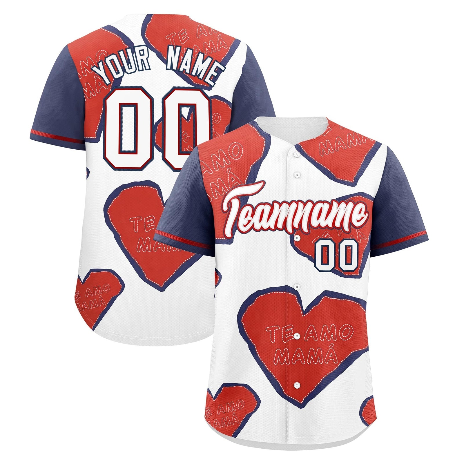 Custom White Red Midnight Blue Mother's Day Style Graffiti Pattern Quick Dry Baseball Jersey| KXKSHOP