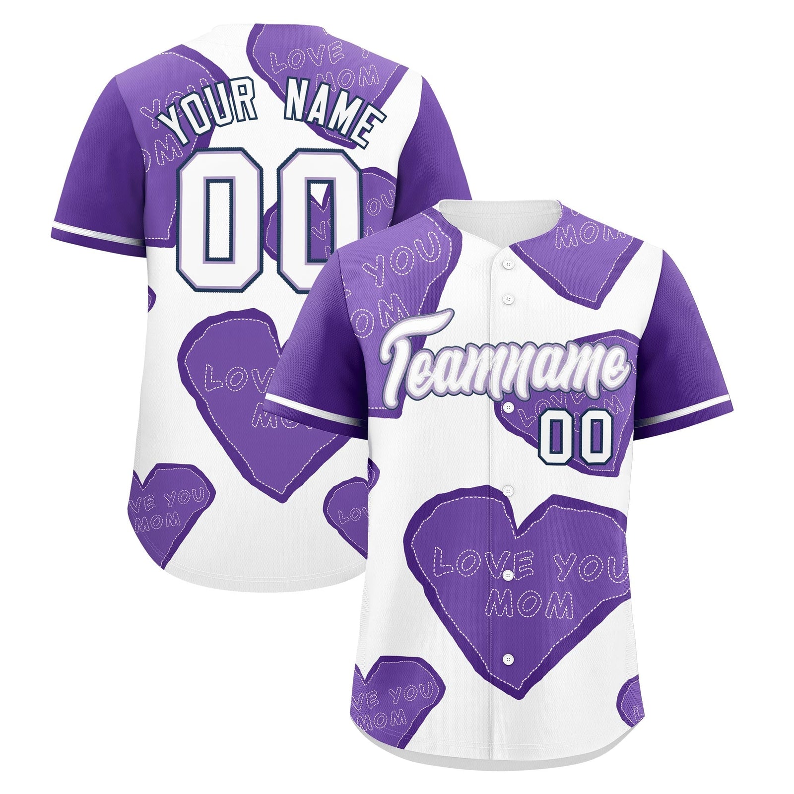 Custom White Midnight Blue Light Purple Mother's Day Style Graffiti Pattern Stretch Fabric Baseball Jersey| KXKSHOP