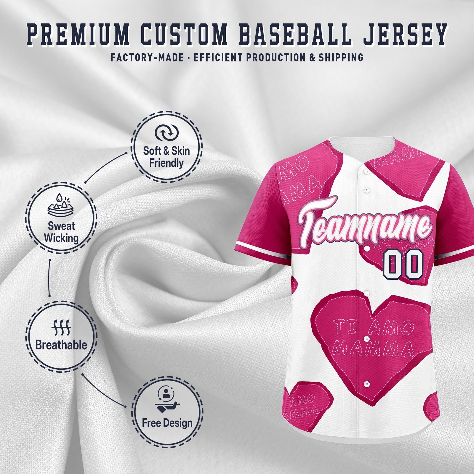 Custom White Pink Mother's Day Style Graffiti Pattern Moisture-Wicking Baseball Jersey| KXKSHOP