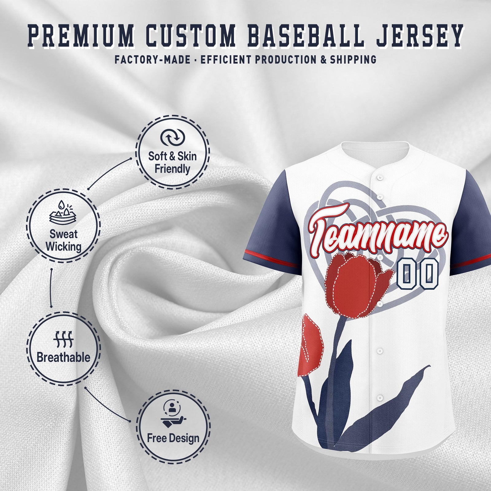 Custom White Midnight Blue Red Mother's Day Style Graffiti Pattern Quick Dry Baseball Jersey| KXKSHOP