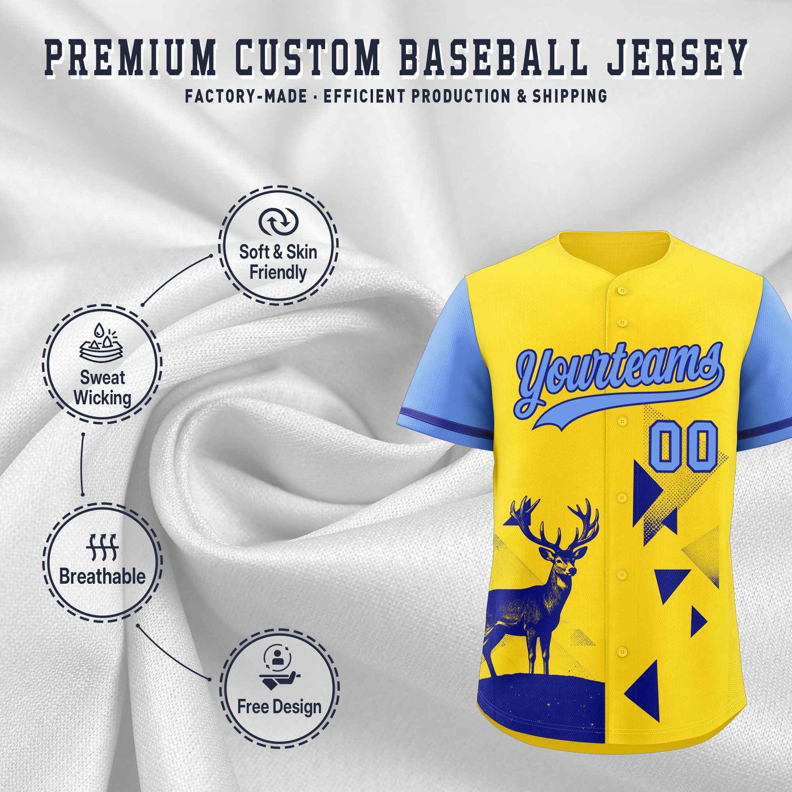 Custom Light Blue Gold Raptor Series Raglan Sleeves Lightweight Baseball Jersey