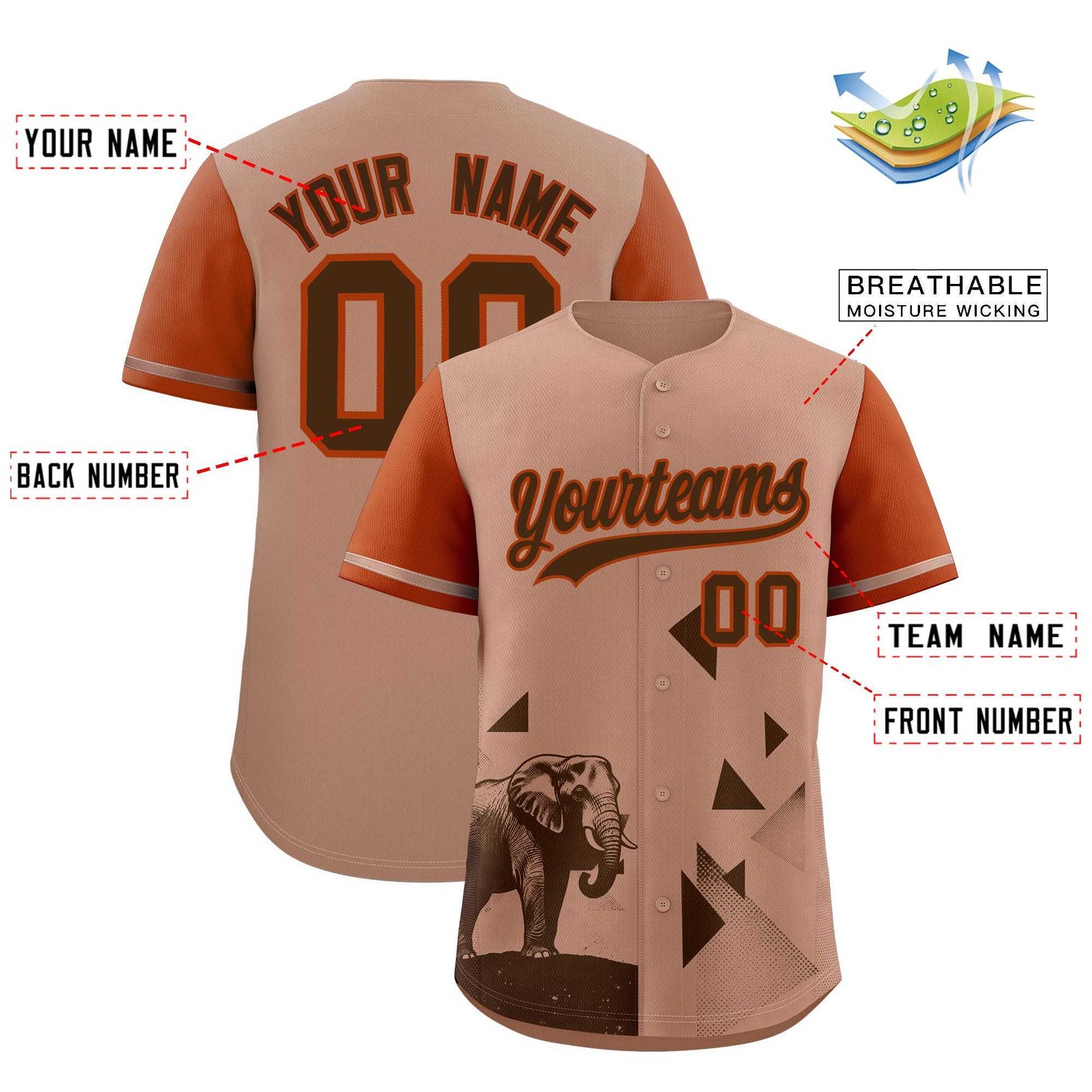 Custom Dark Orange Coffee Raptor Series Raglan Sleeves Hip Hop Baseball Jersey