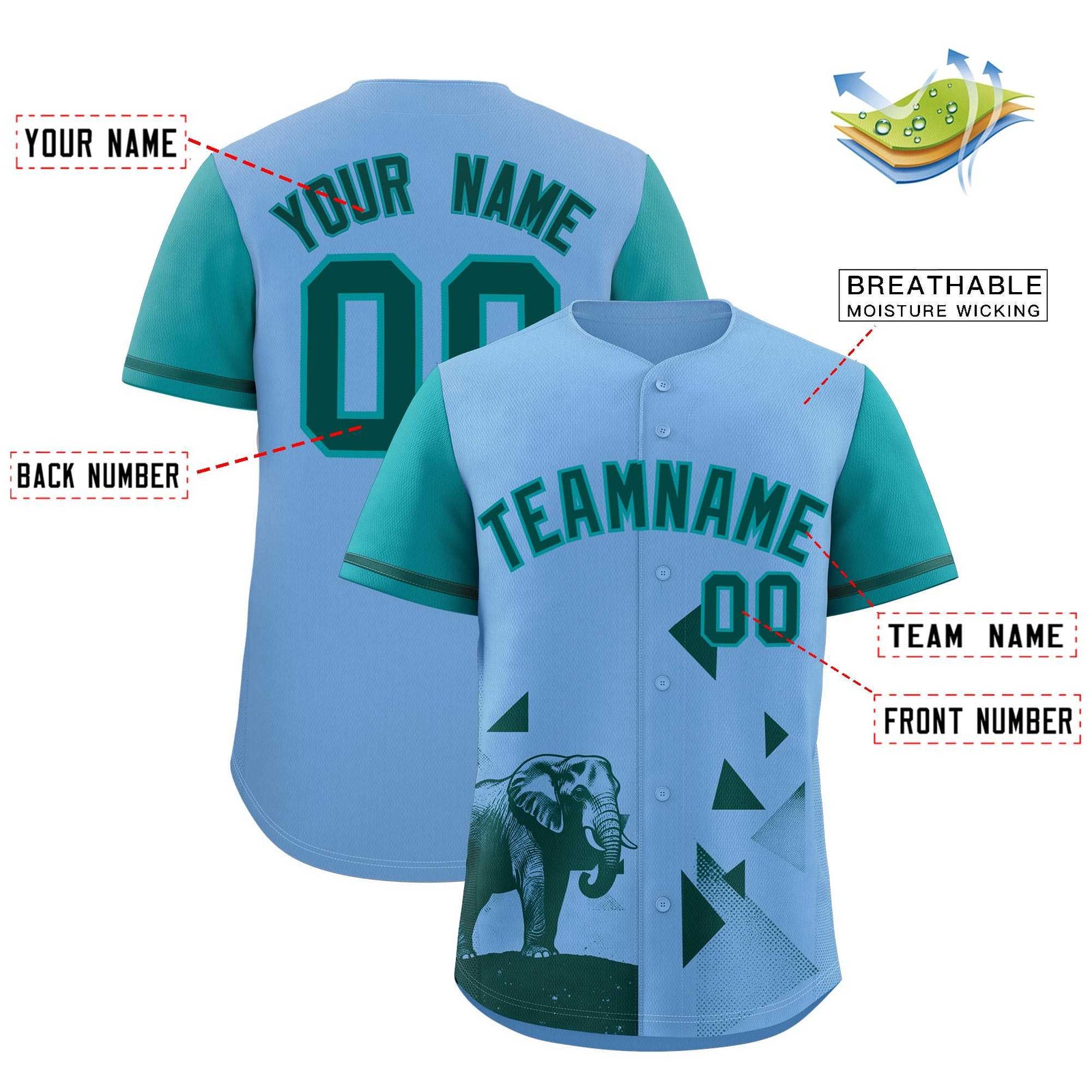 Custom Aqua Light Blue Raptor Series Raglan Sleeves Casual Sports Baseball Jersey