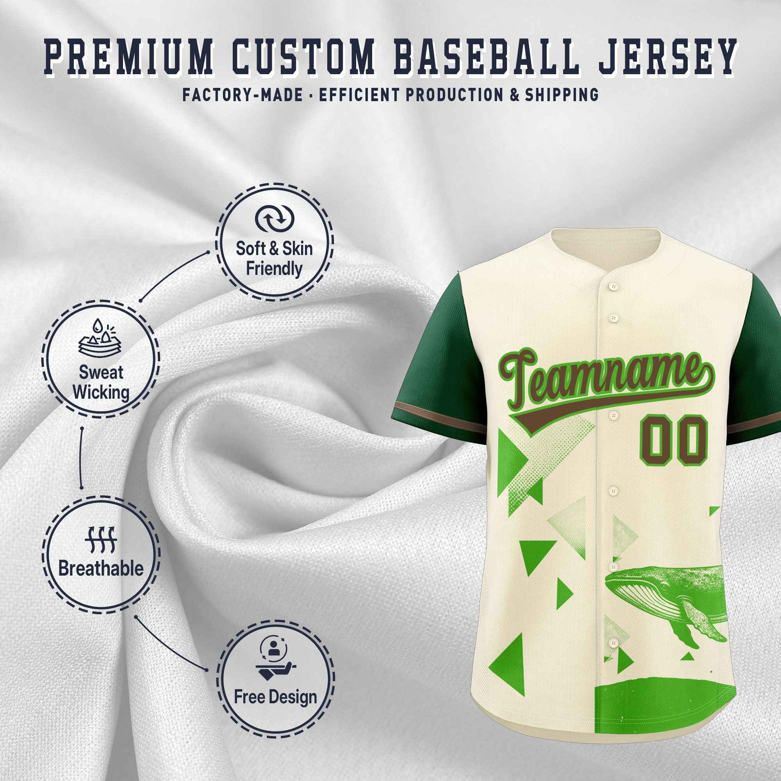 Custom Kelly Green Cream Raptor Series Raglan Sleeves Urban Style Baseball Jersey |KXKSHOP