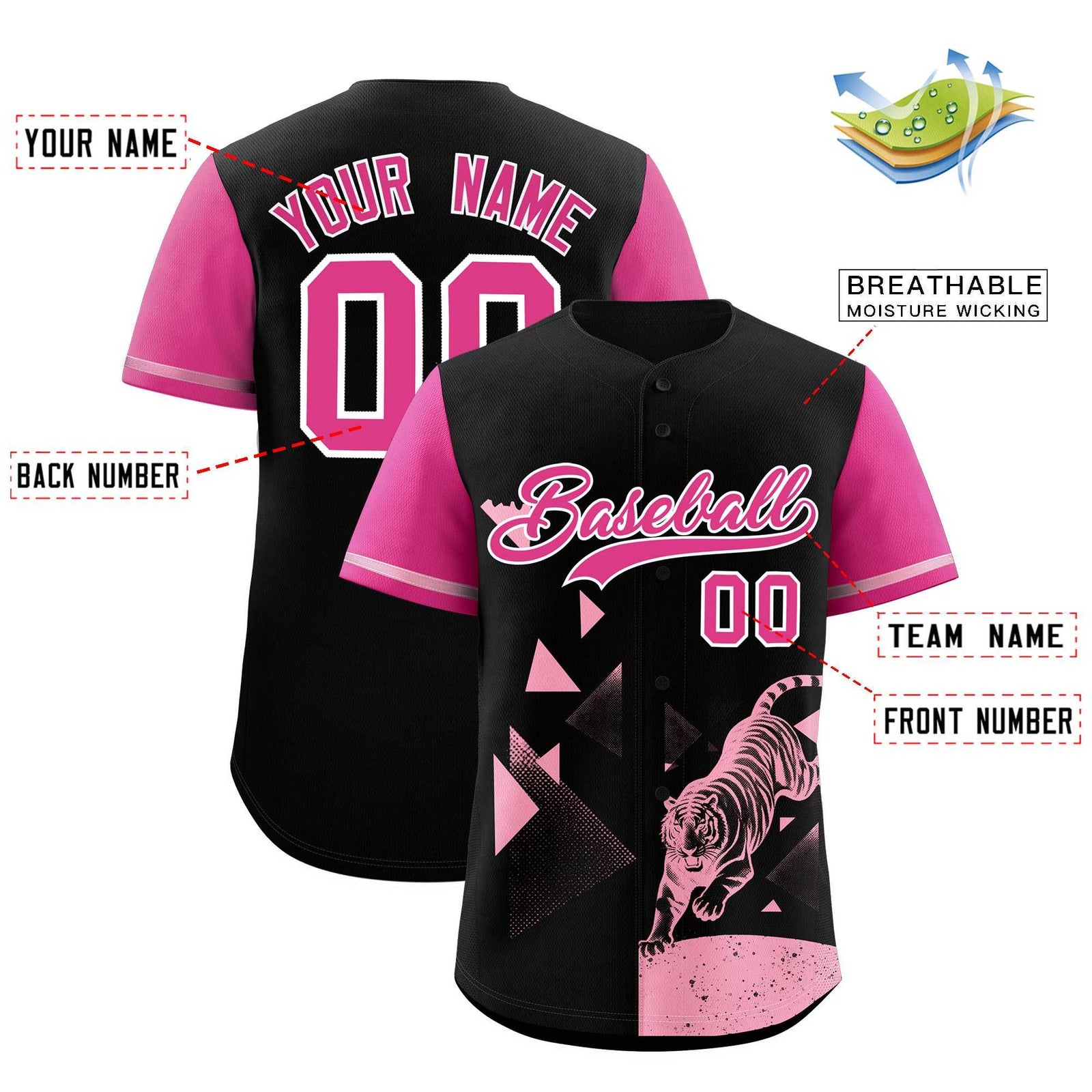 Custom Rose Red Black Raptor Series Raglan Sleeves Wrinkle-Resistant Baseball Jersey