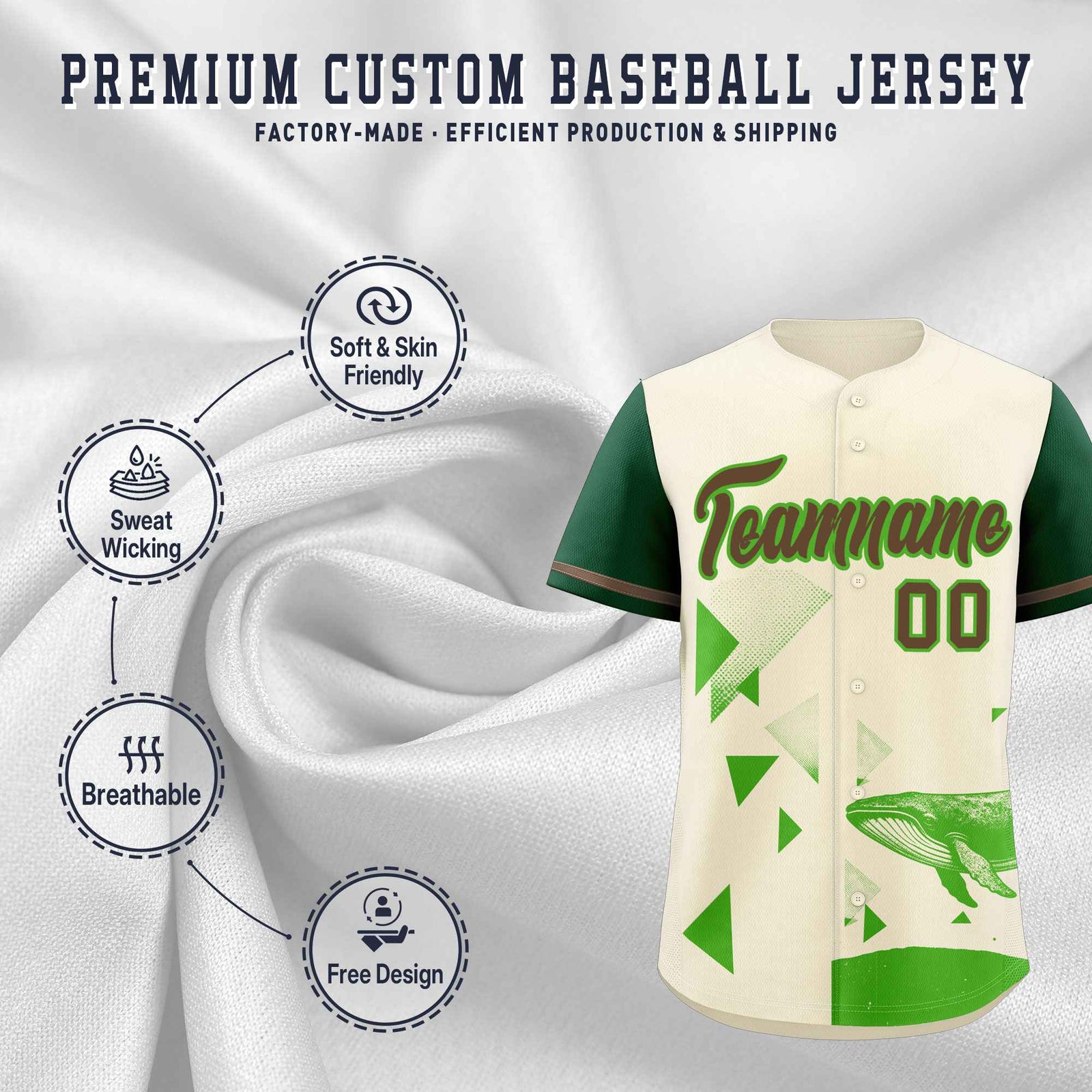 Custom Kelly Green Cream Raptor Series Raglan Sleeves Urban Style Baseball Jersey