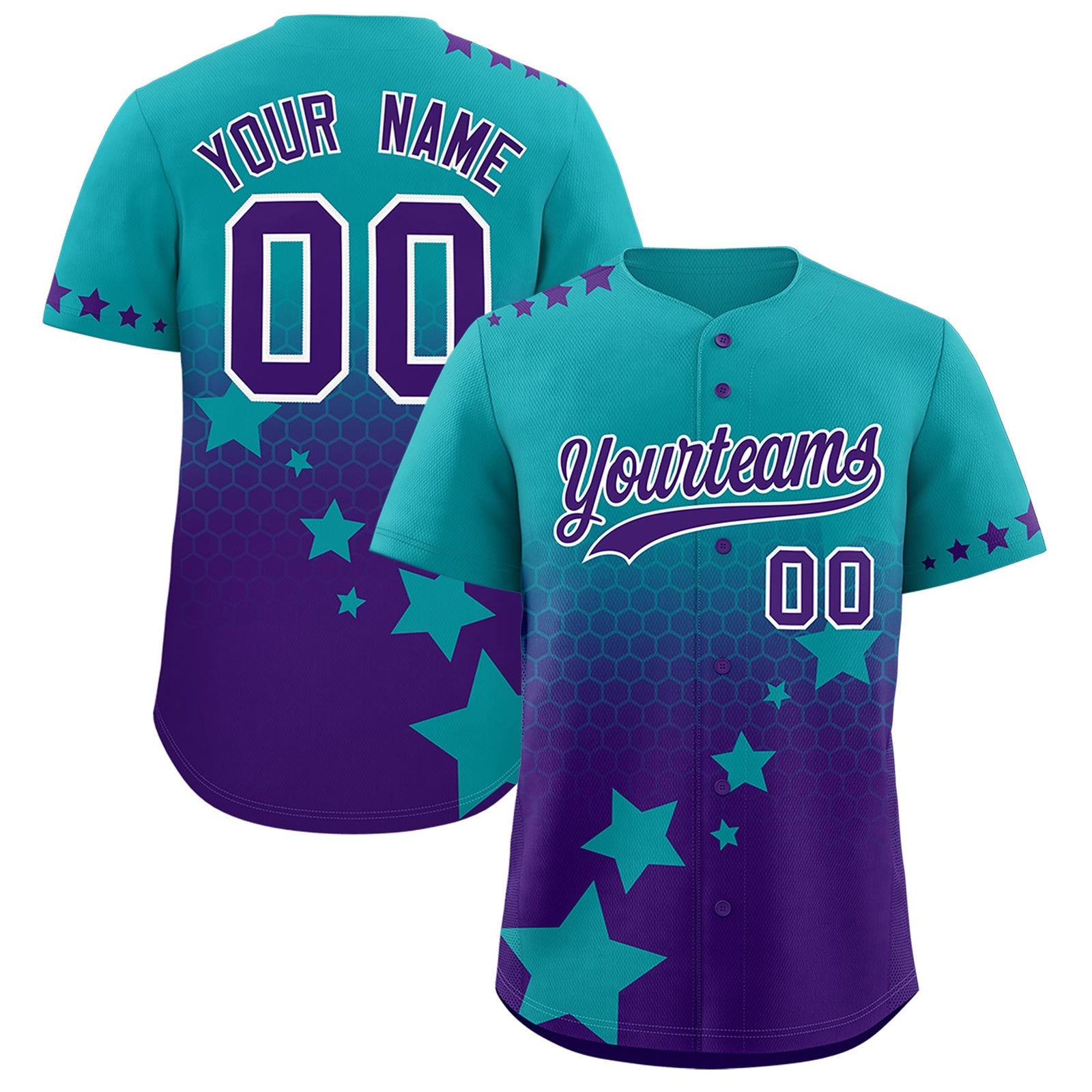Custom Aqua Purple White Rising Stars Series Gradient Fashion Baseball Jersey| KXKSHOP