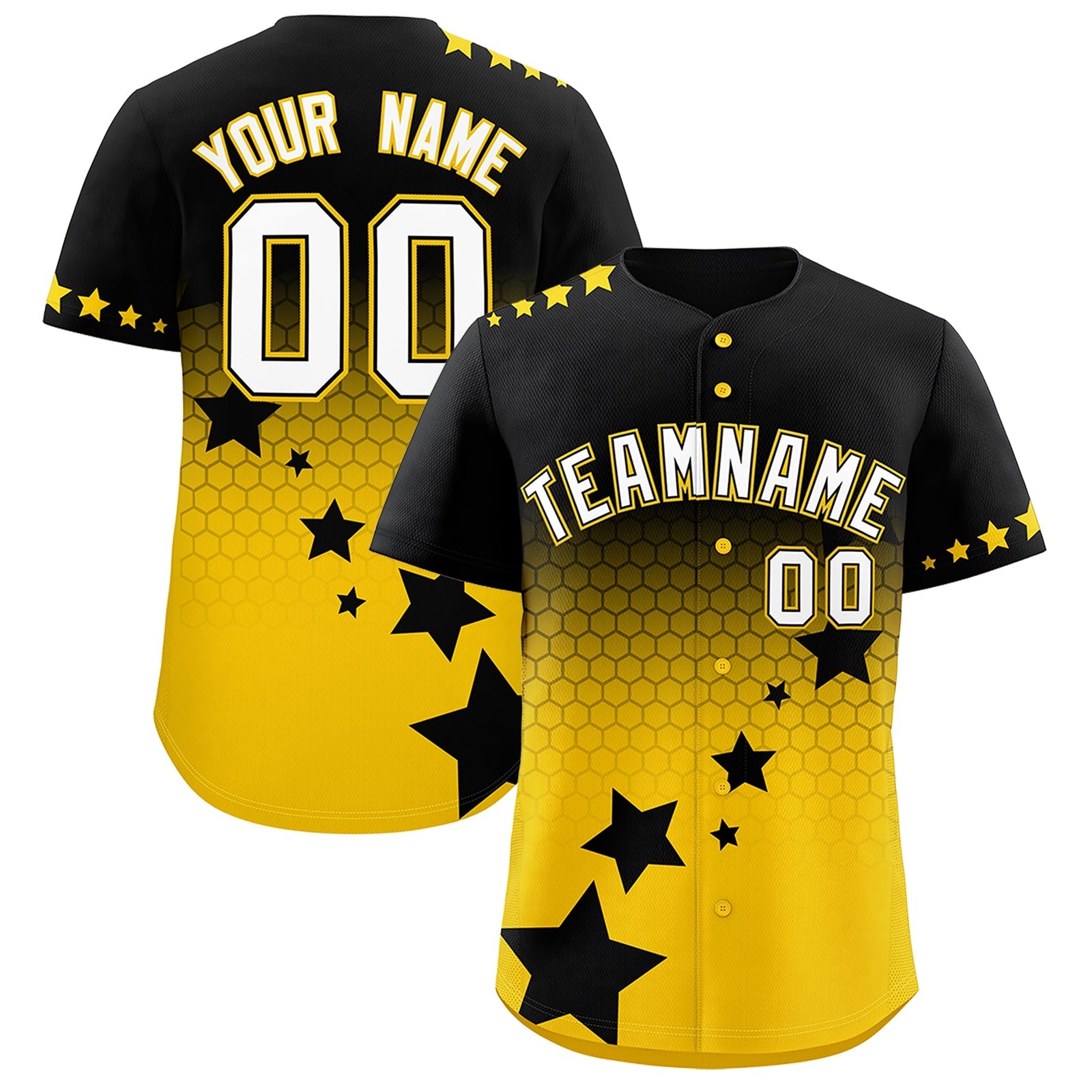 Custom Black Gold White Rising Stars Series Gradient Fashion Baseball Jersey| KXKSHOP