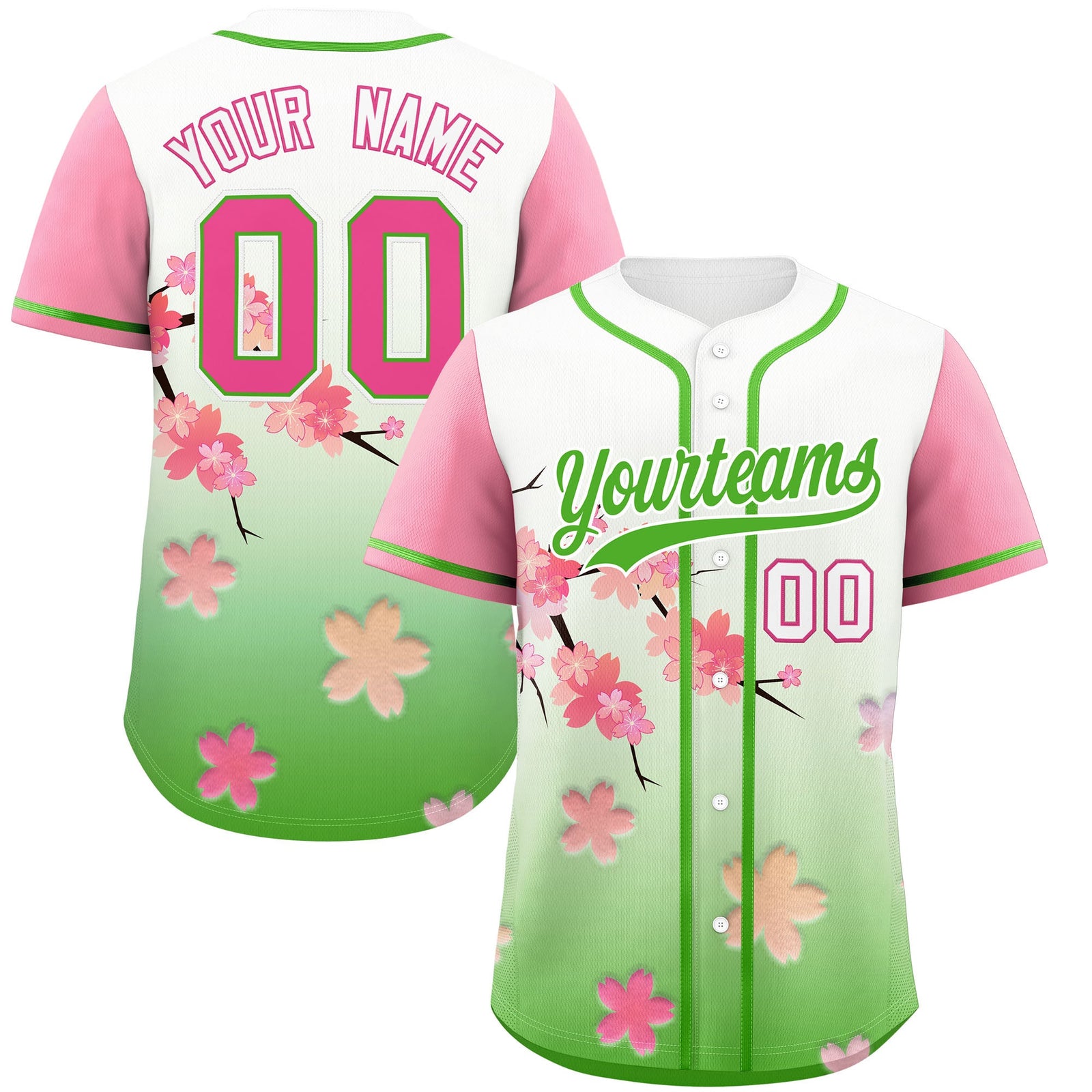Custom Light Green Pink Gradient Fashion Elastic Baseball Jersey| KXKSHOP