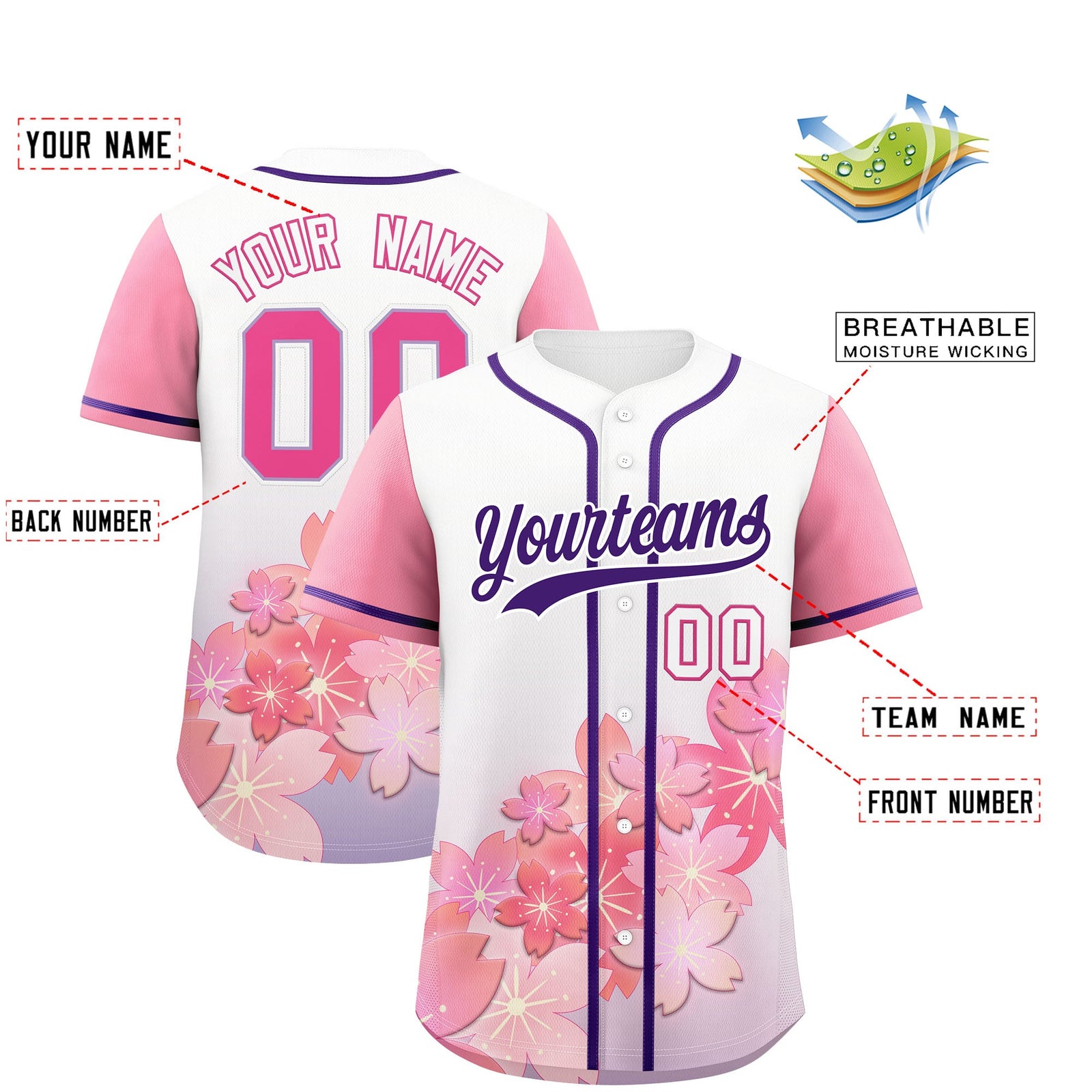 Custom Light Purple Pink Gradient Fashion Elastic Baseball Jersey| KXKSHOP