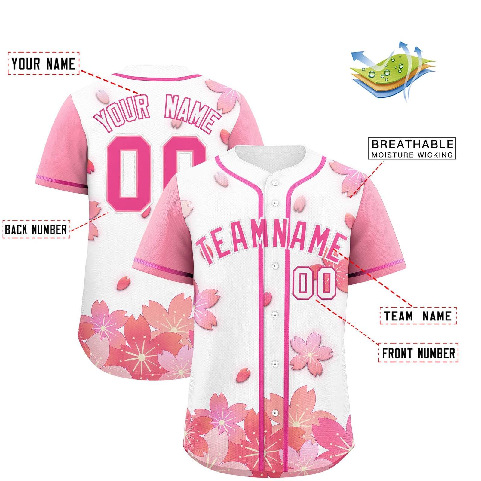 Custom White Pink Gradient Fashion Elastic Baseball Jersey| KXKSHOP