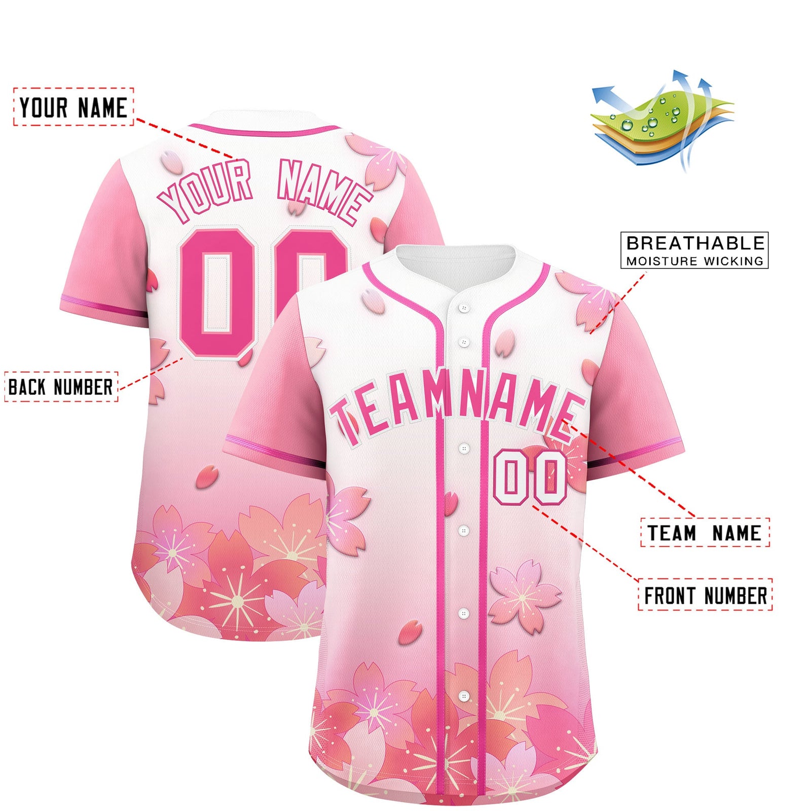 Custom White Pink Gradient Fashion Elastic Baseball Jersey| KXKSHOP
