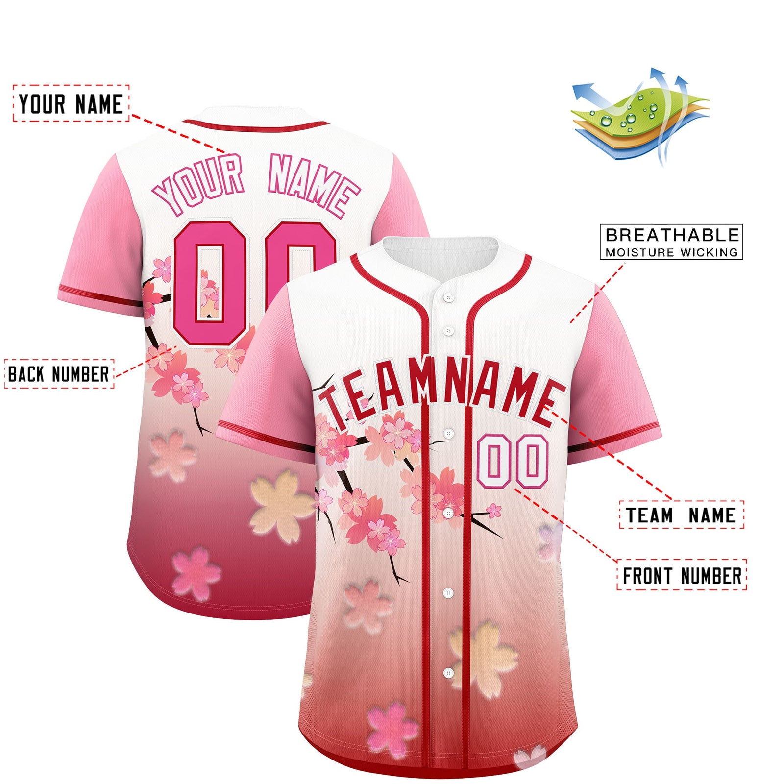 Custom Pink Red Gradient Fashion Elastic Baseball Jersey| KXKSHOP