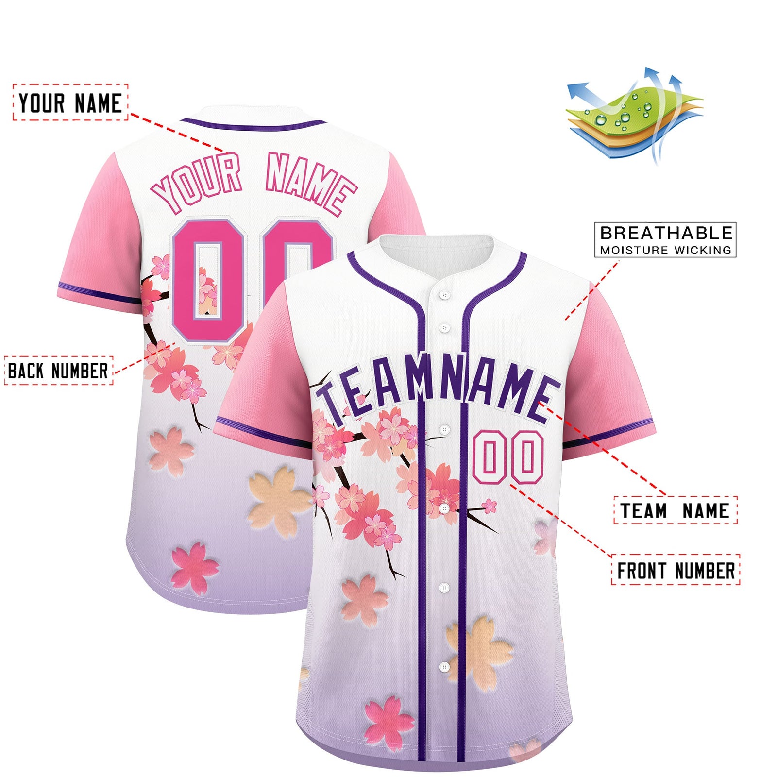 Custom Purple P Gradient Fashion Elastic Baseball Jersey| KXKSHOP