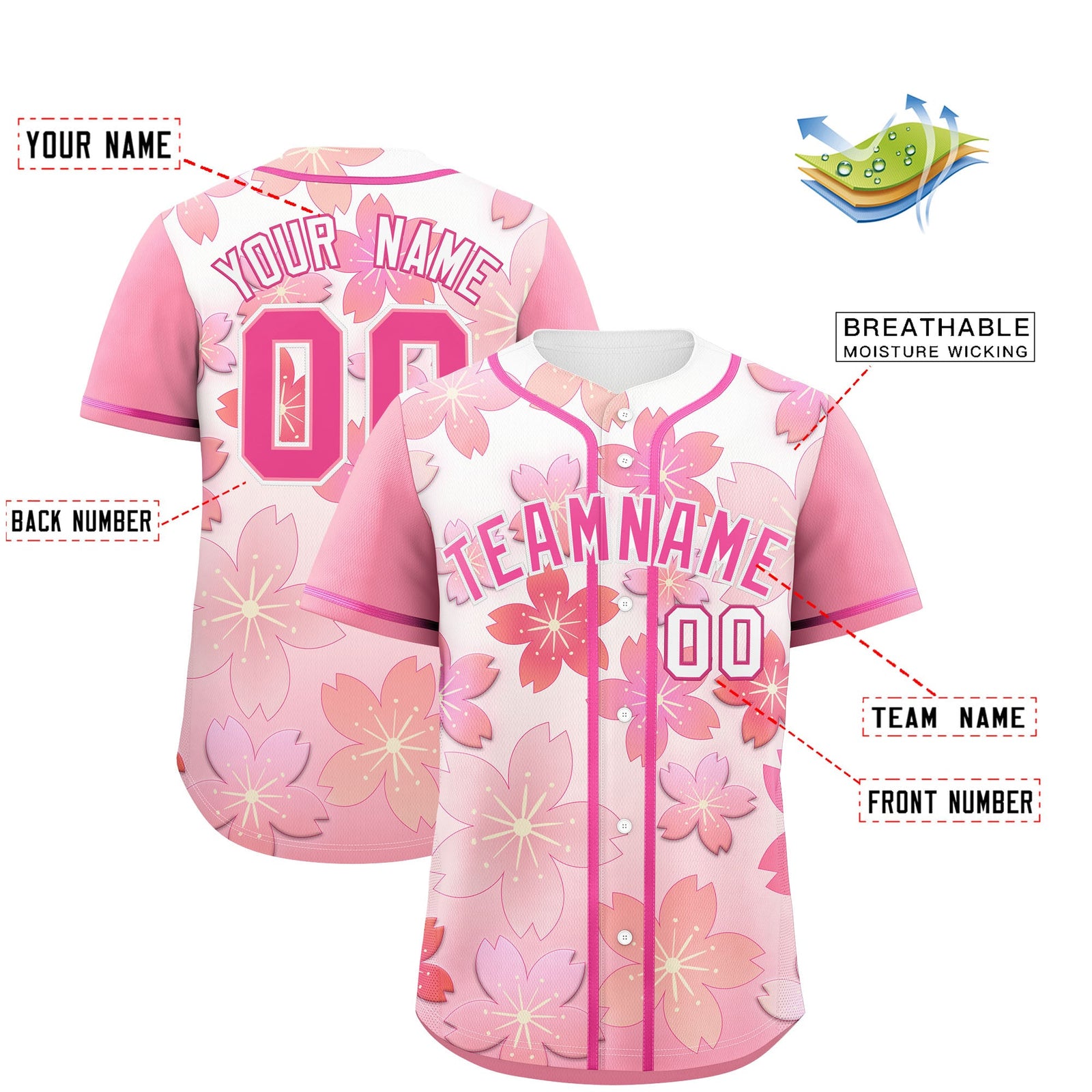 Custom Pink Gradient Fashion Elastic Baseball Jersey| KXKSHOP
