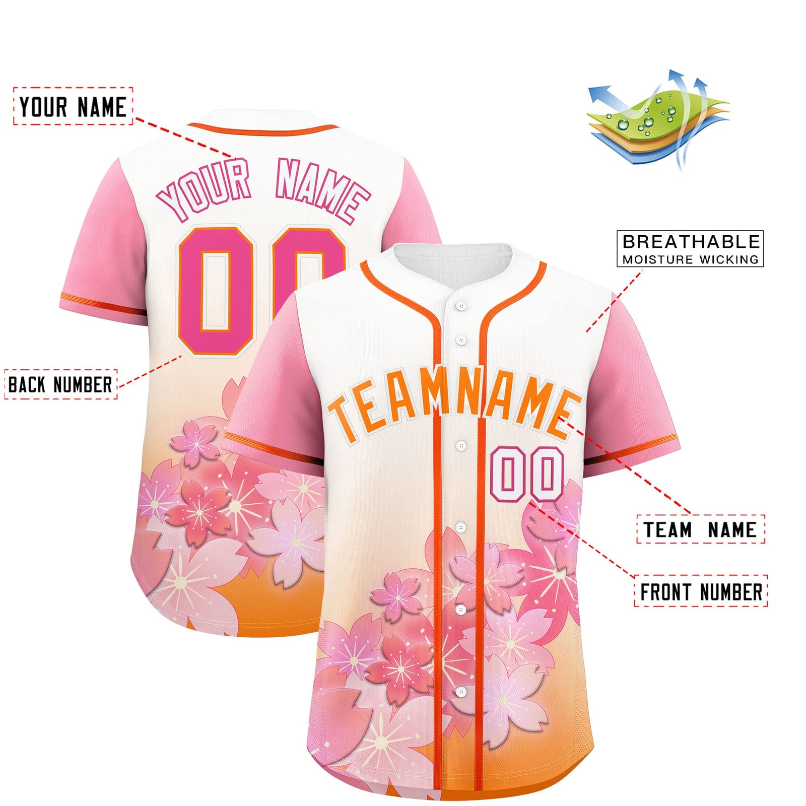 Custom Gold Orange Pink Gradient Fashion Elastic Baseball Jersey| KXKSHOP