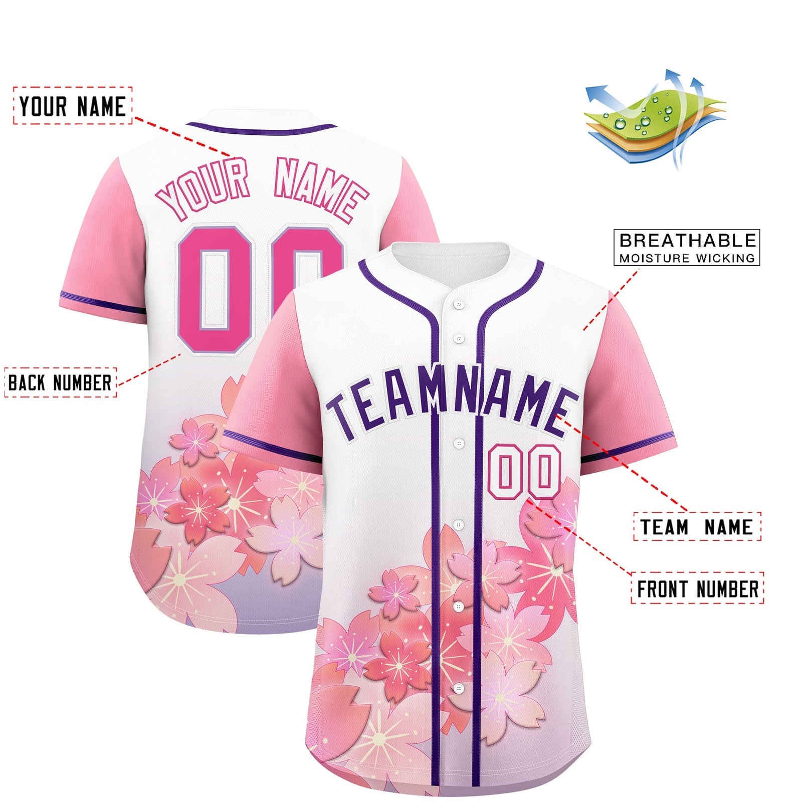 Custom Light Purple Pink Gradient Fashion Elastic Baseball Jersey| KXKSHOP