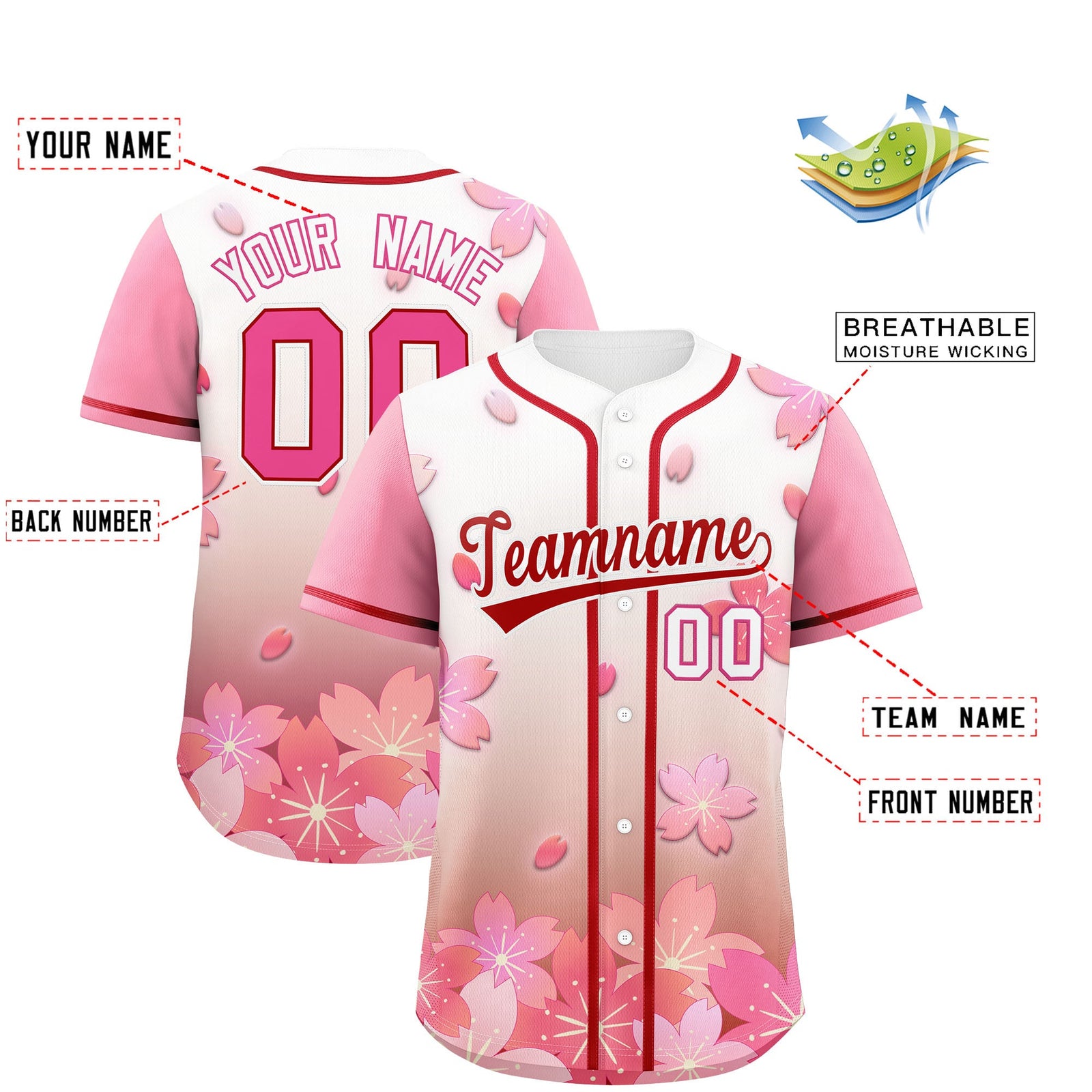 Custom Red Pink Gradient Fashion Elastic Baseball Jersey| KXKSHOP