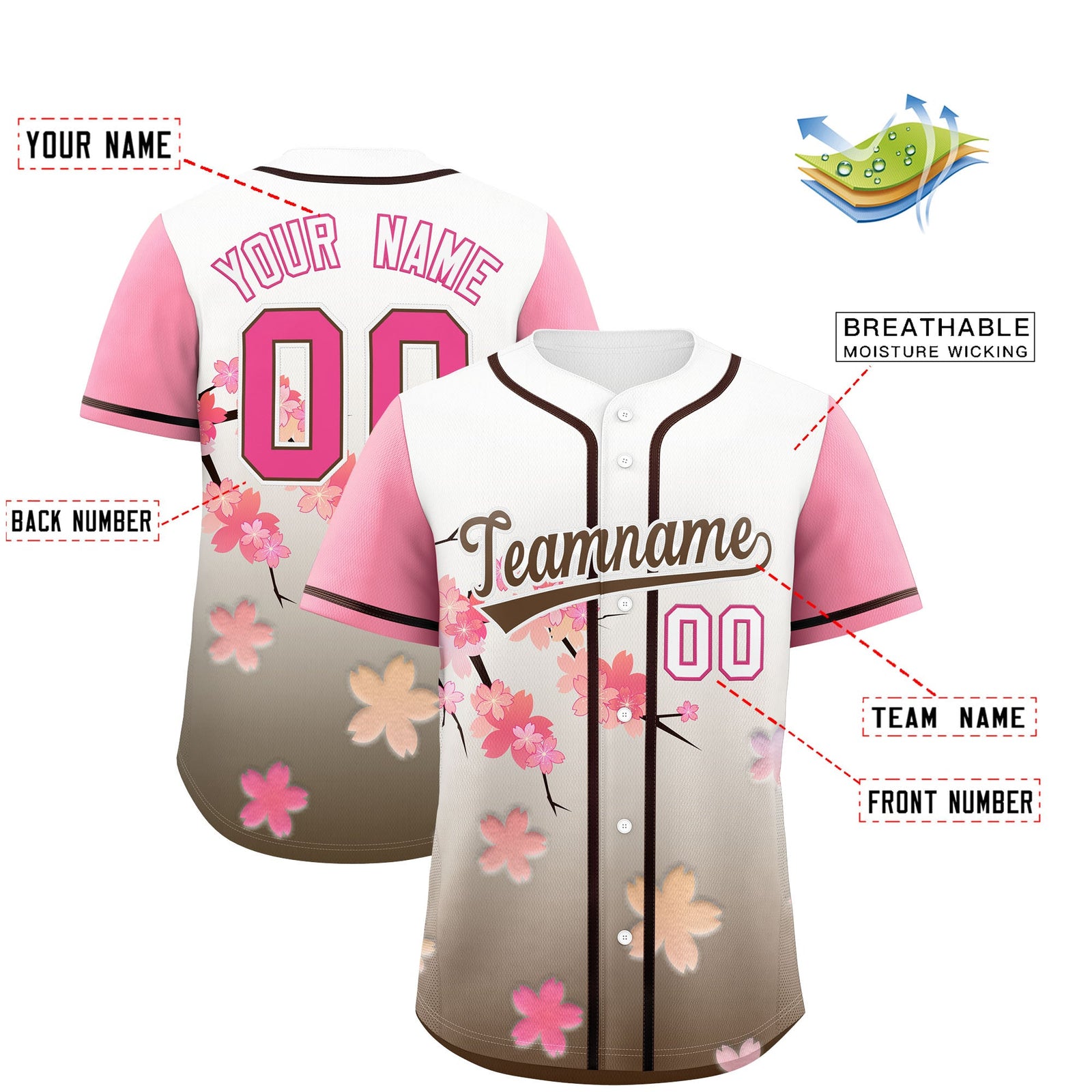 Custom Pink Seal Brown Gradient Fashion Elastic Baseball Jersey| KXKSHOP
