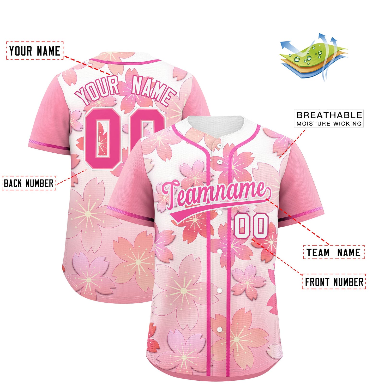 Custom Pink Gradient Fashion Elastic Baseball Jersey| KXKSHOP