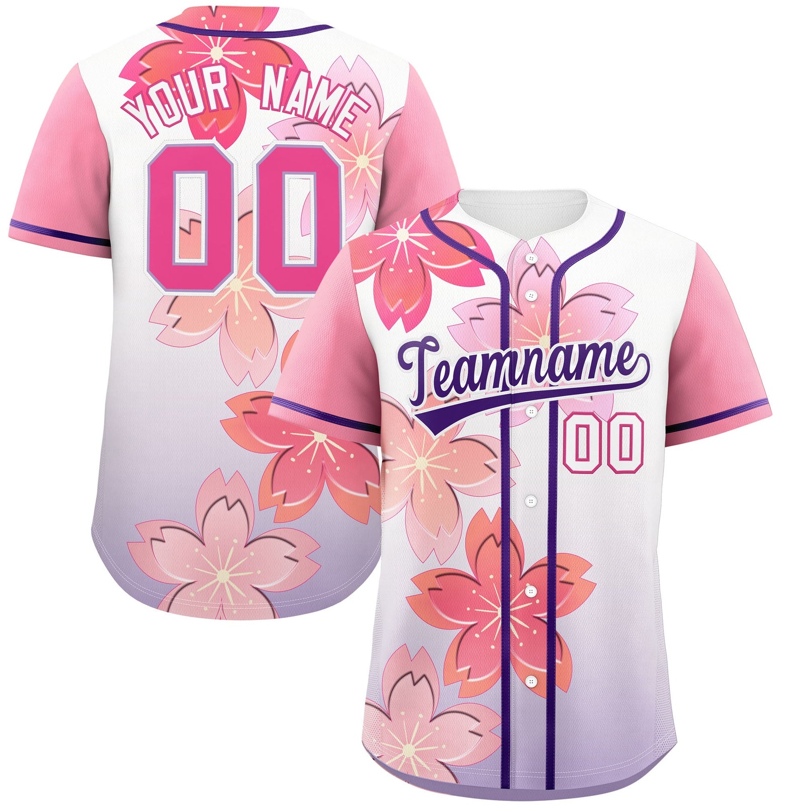 Custom Purple Pink Gradient Fashion Elastic Baseball Jersey| KXKSHOP