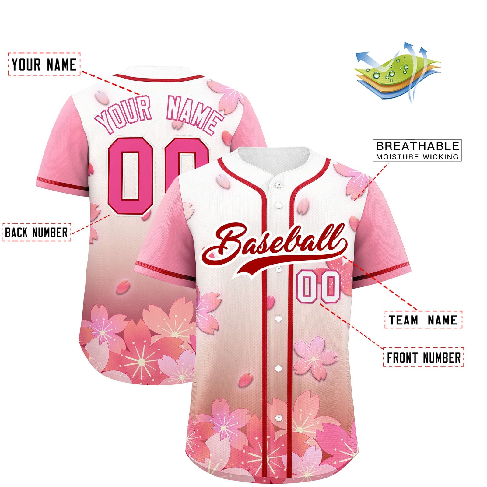 Custom Red Pink Gradient Fashion Elastic Baseball Jersey| KXKSHOP