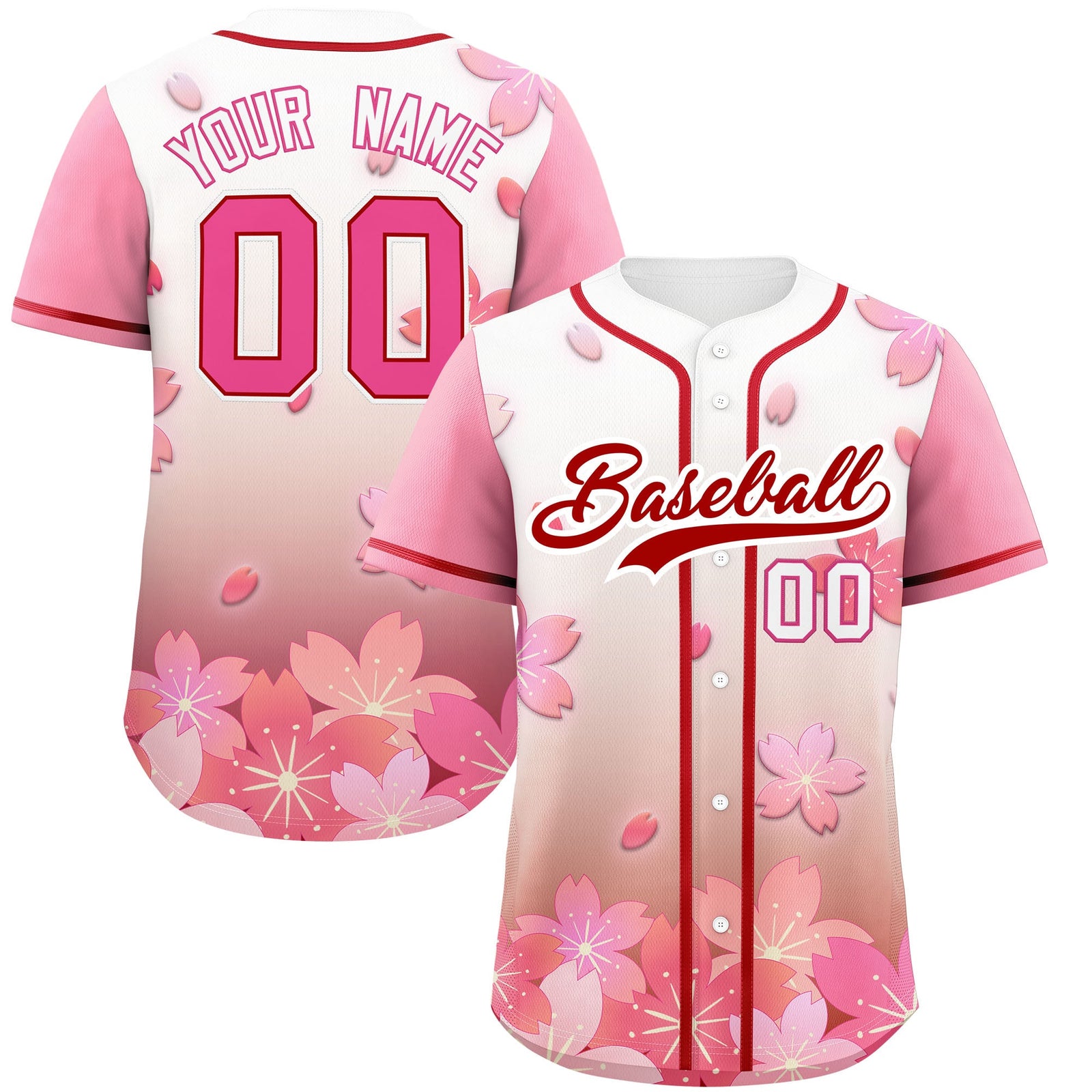 Custom Red Pink Gradient Fashion Elastic Baseball Jersey| KXKSHOP