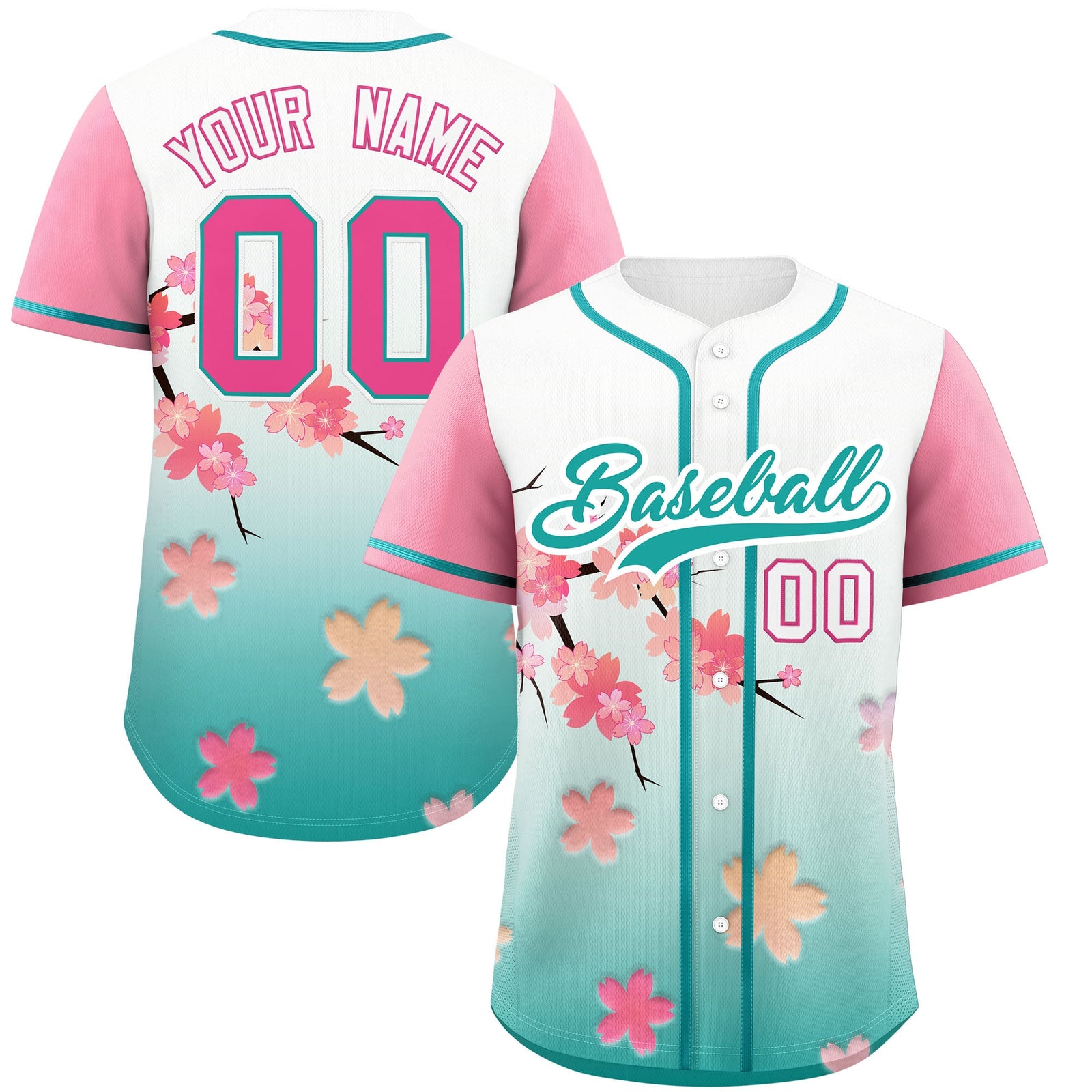 Custom Aqua Pink Gradient Fashion Elastic Baseball Jersey| KXKSHOP