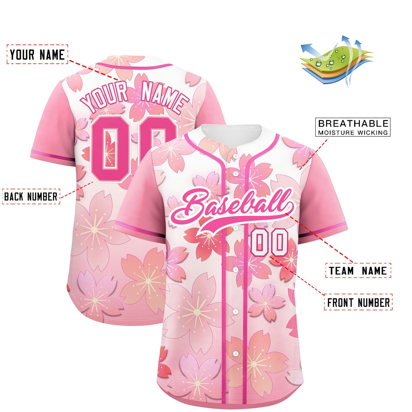 Custom Pink Gradient Fashion Elastic Baseball Jersey| KXKSHOP