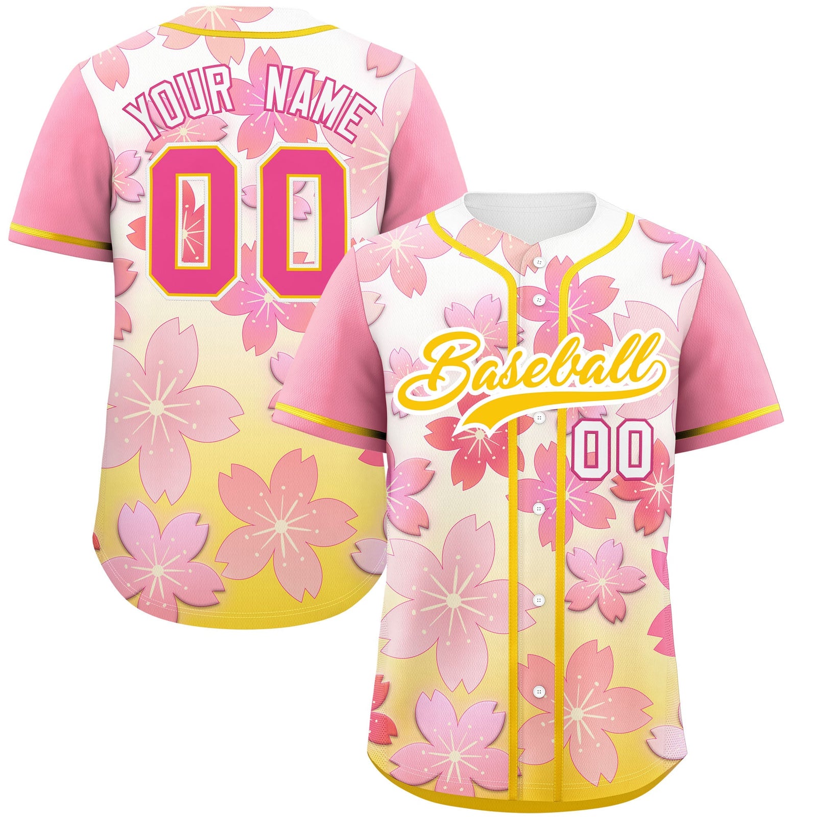 Custom Gold Pink Gradient Fashion Elastic Baseball Jersey| KXKSHOP