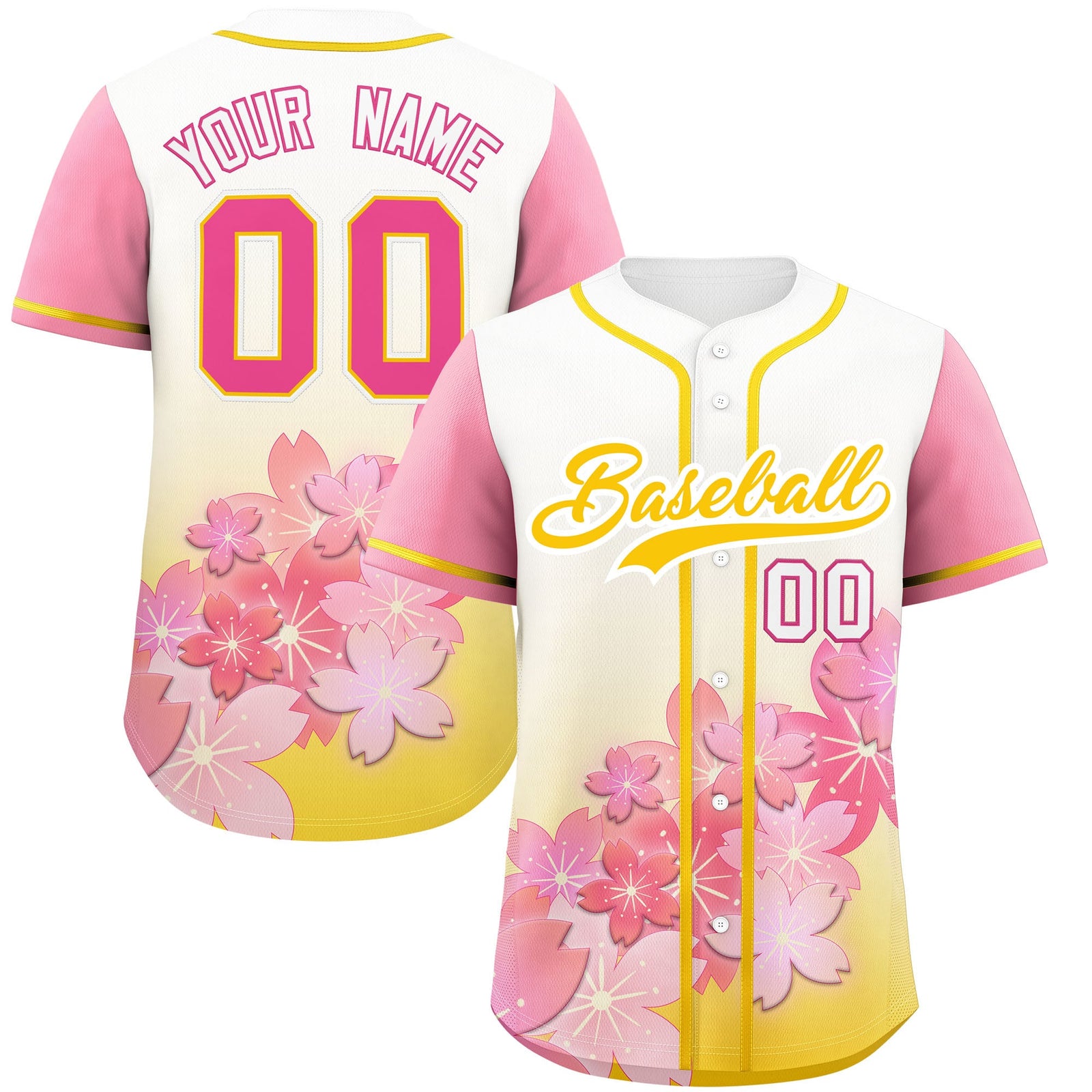 Custom Gold Pink Gradient Fashion Elastic Baseball Jersey| KXKSHOP