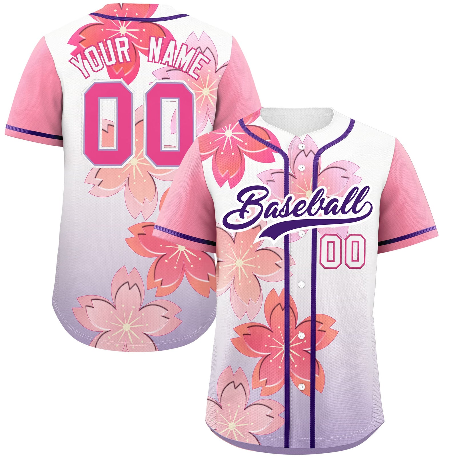 Custom Purple Pink Gradient Fashion Elastic Baseball Jersey| KXKSHOP