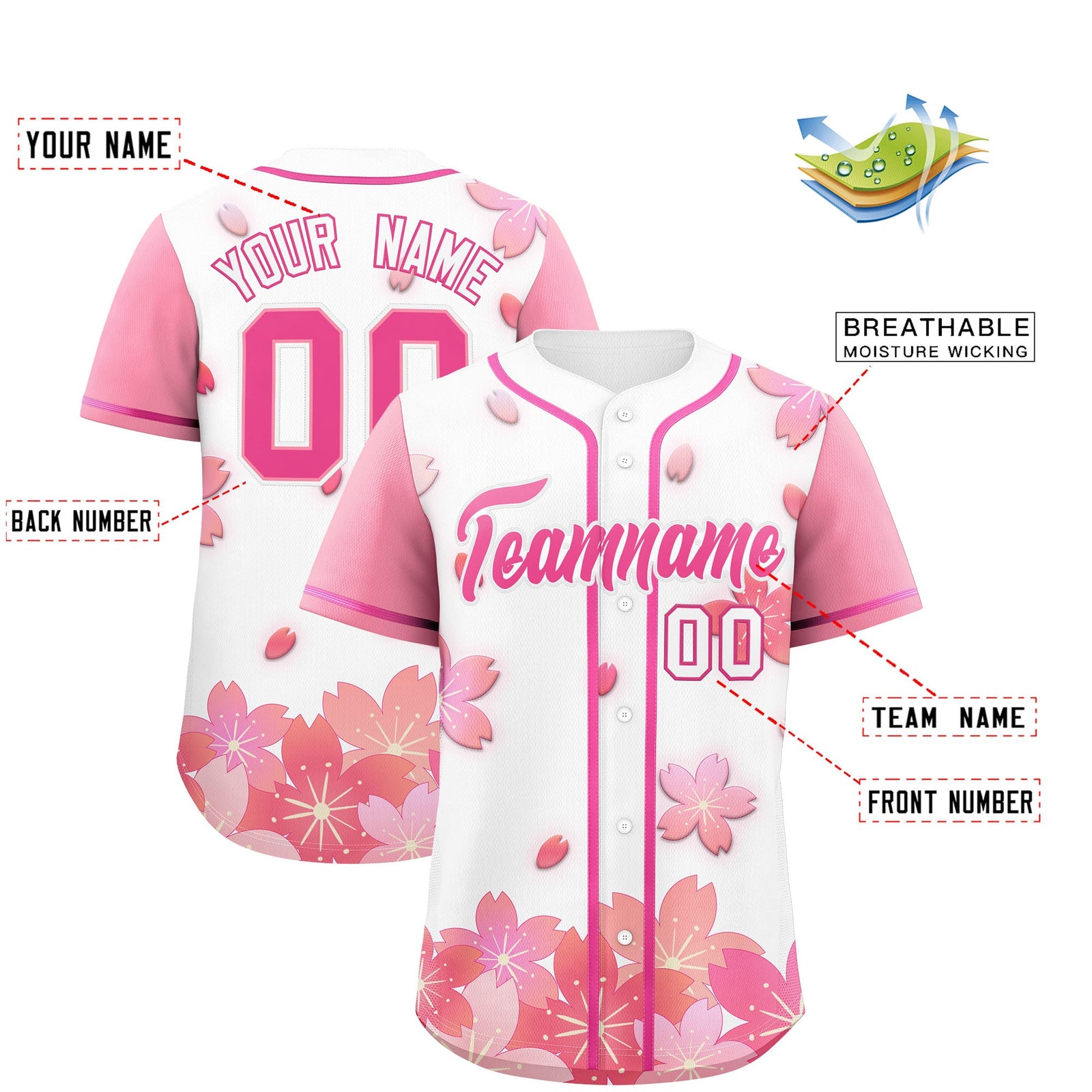 Custom White Pink Gradient Fashion Elastic Baseball Jersey| KXKSHOP