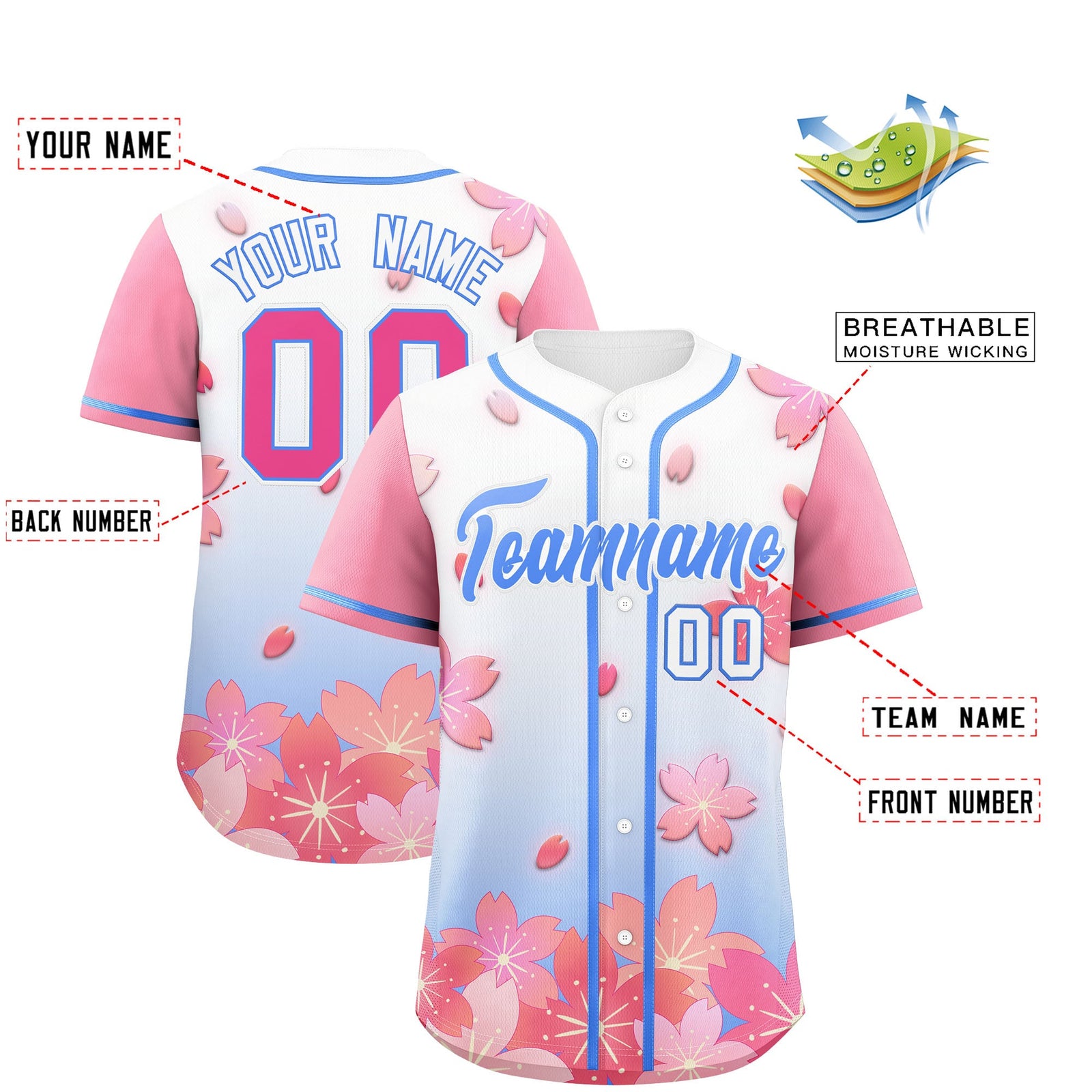 Custom Blue Pink Gradient Fashion Elastic Baseball Jersey| KXKSHOP