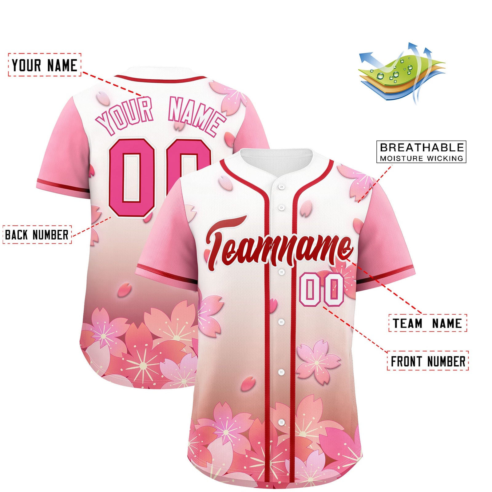 Custom Red Pink Gradient Fashion Elastic Baseball Jersey| KXKSHOP