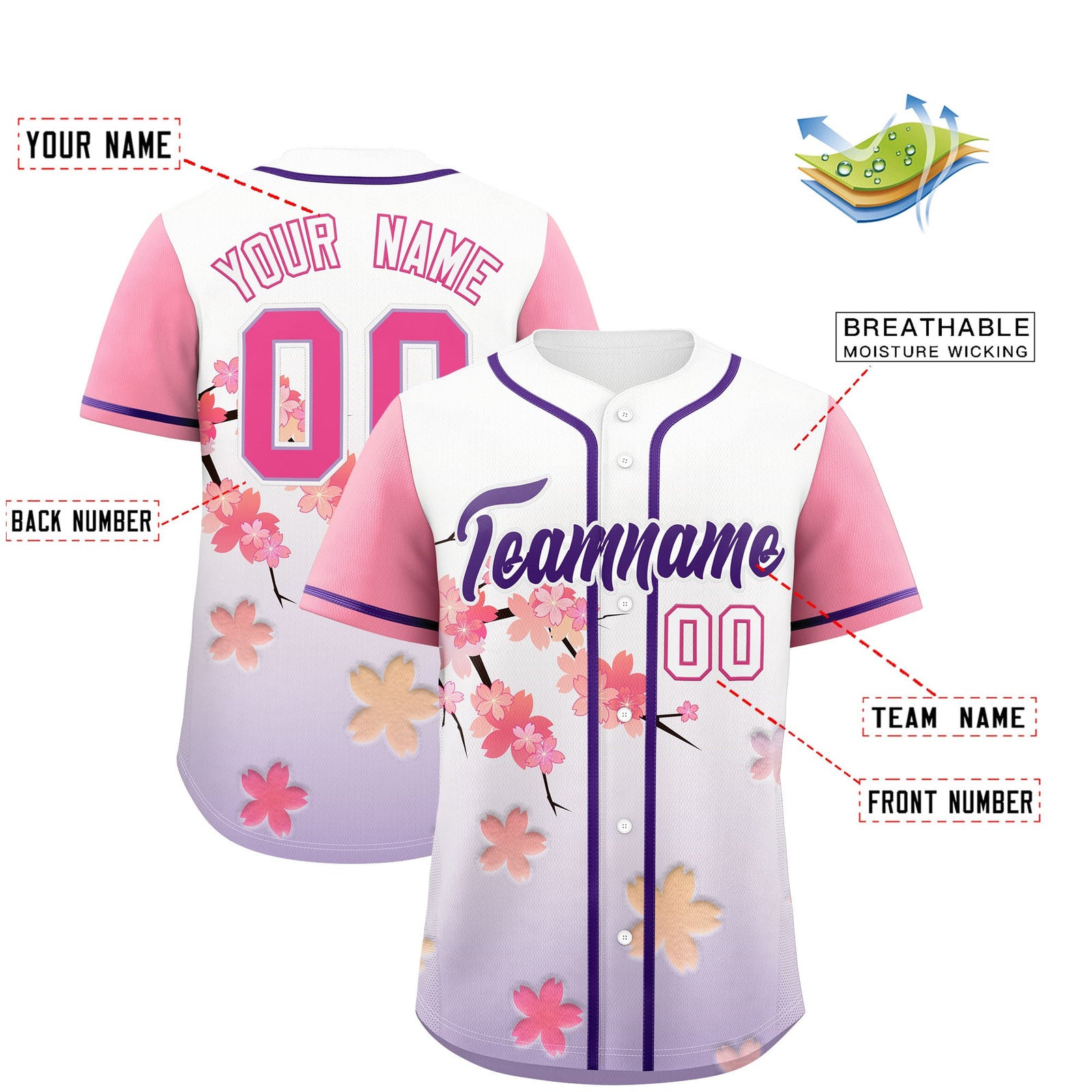 Custom Purple P Gradient Fashion Elastic Baseball Jersey| KXKSHOP