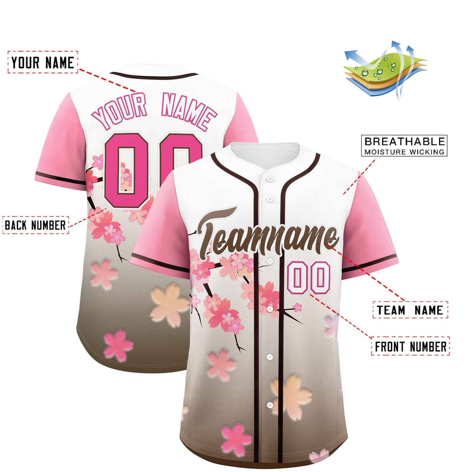 Custom Pink Seal Brown Gradient Fashion Elastic Baseball Jersey| KXKSHOP
