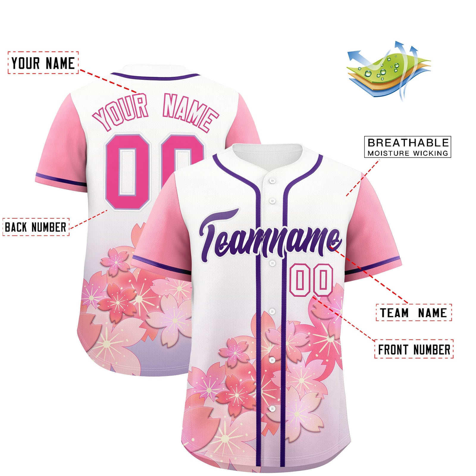 Custom Light Purple Pink Gradient Fashion Elastic Baseball Jersey| KXKSHOP