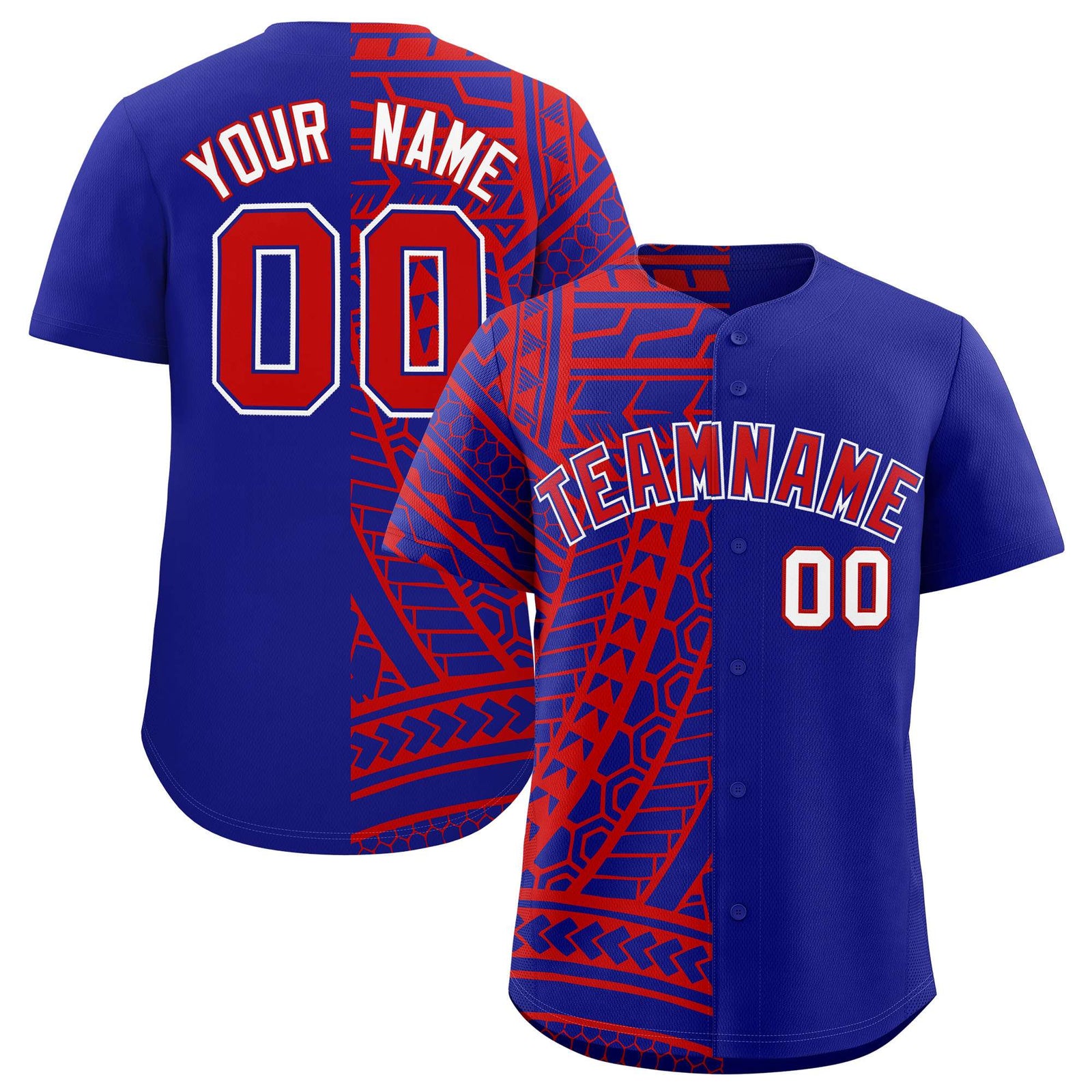 Custom Red Royal Split Fashion Tribal Pattern Authentic Baseball Jersey