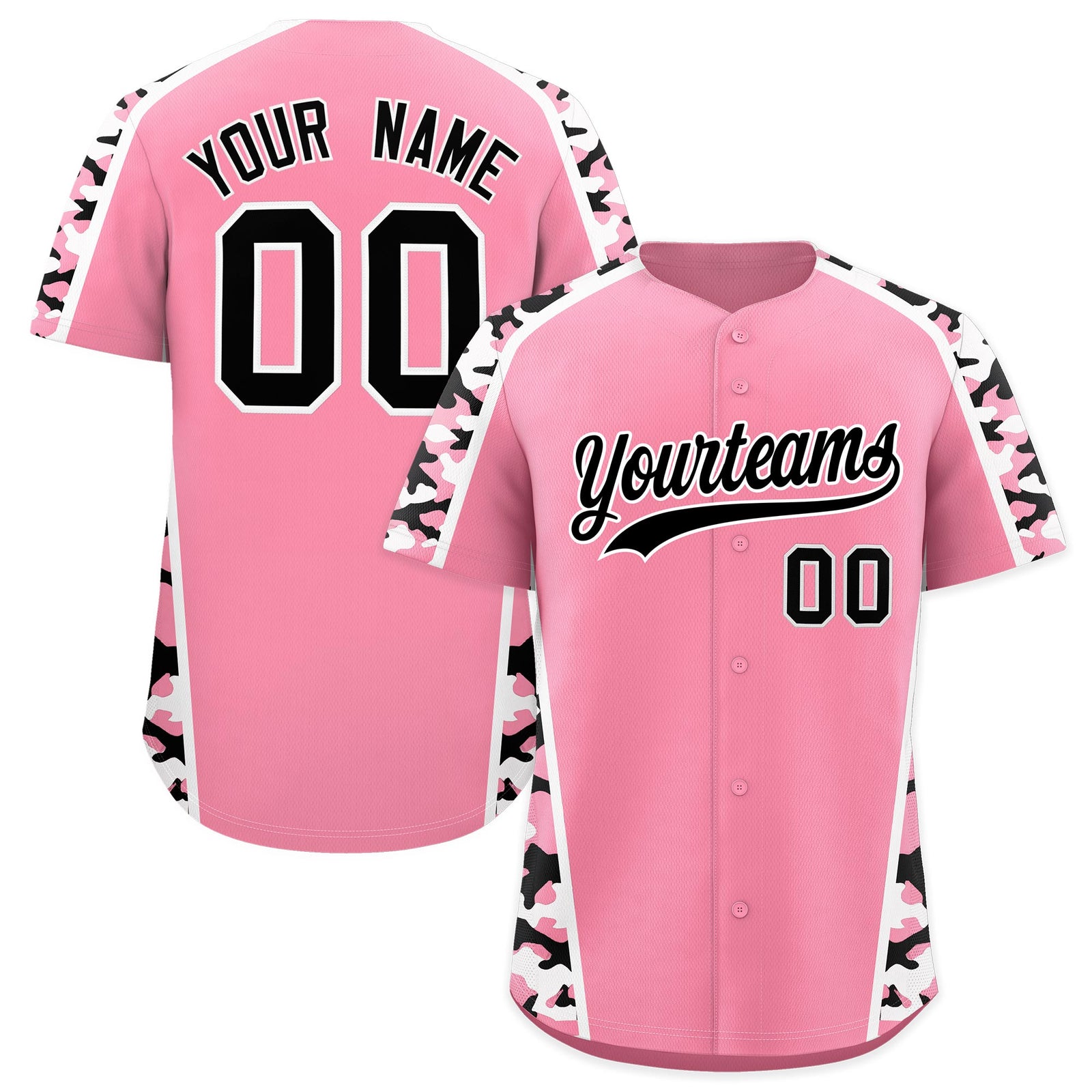 Custom Light Pink Black Side Camo Style Personalization Baseball Jersey| KXKSHOP