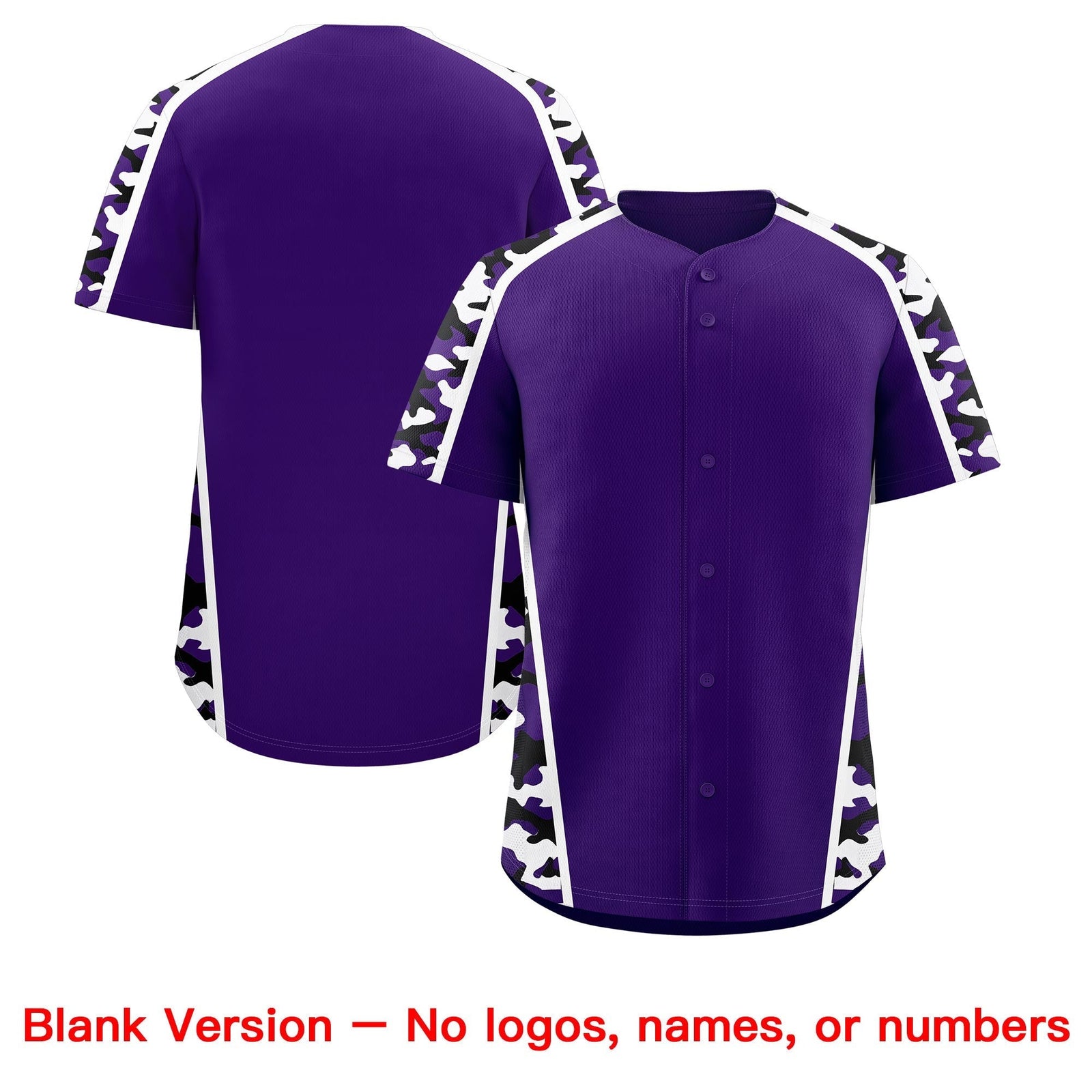 Custom Purple Black Side Camo Style Personalization Baseball Jersey| KXKSHOP