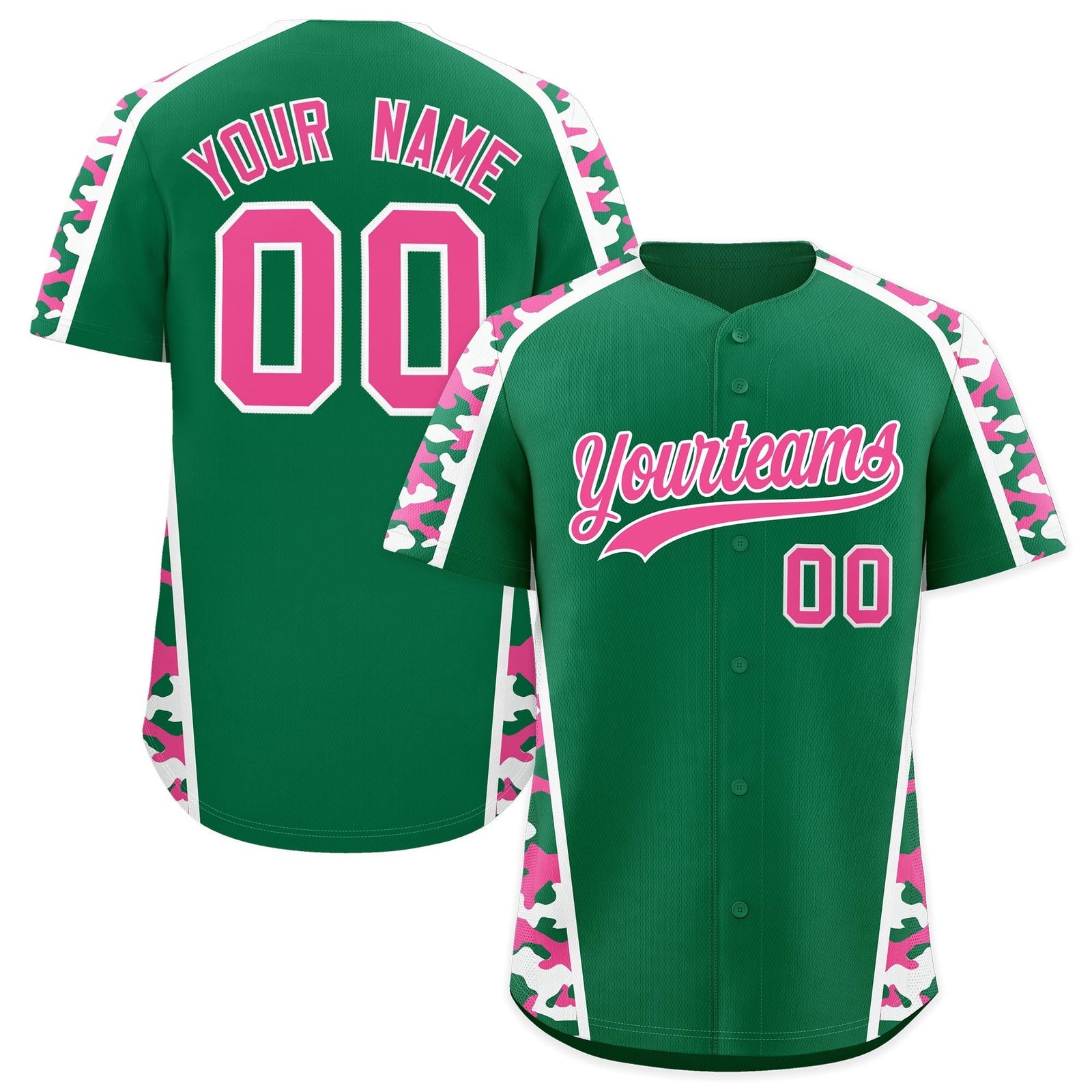 Custom Kelly Green Pink Side Camo Style Personalization Baseball Jersey| KXKSHOP