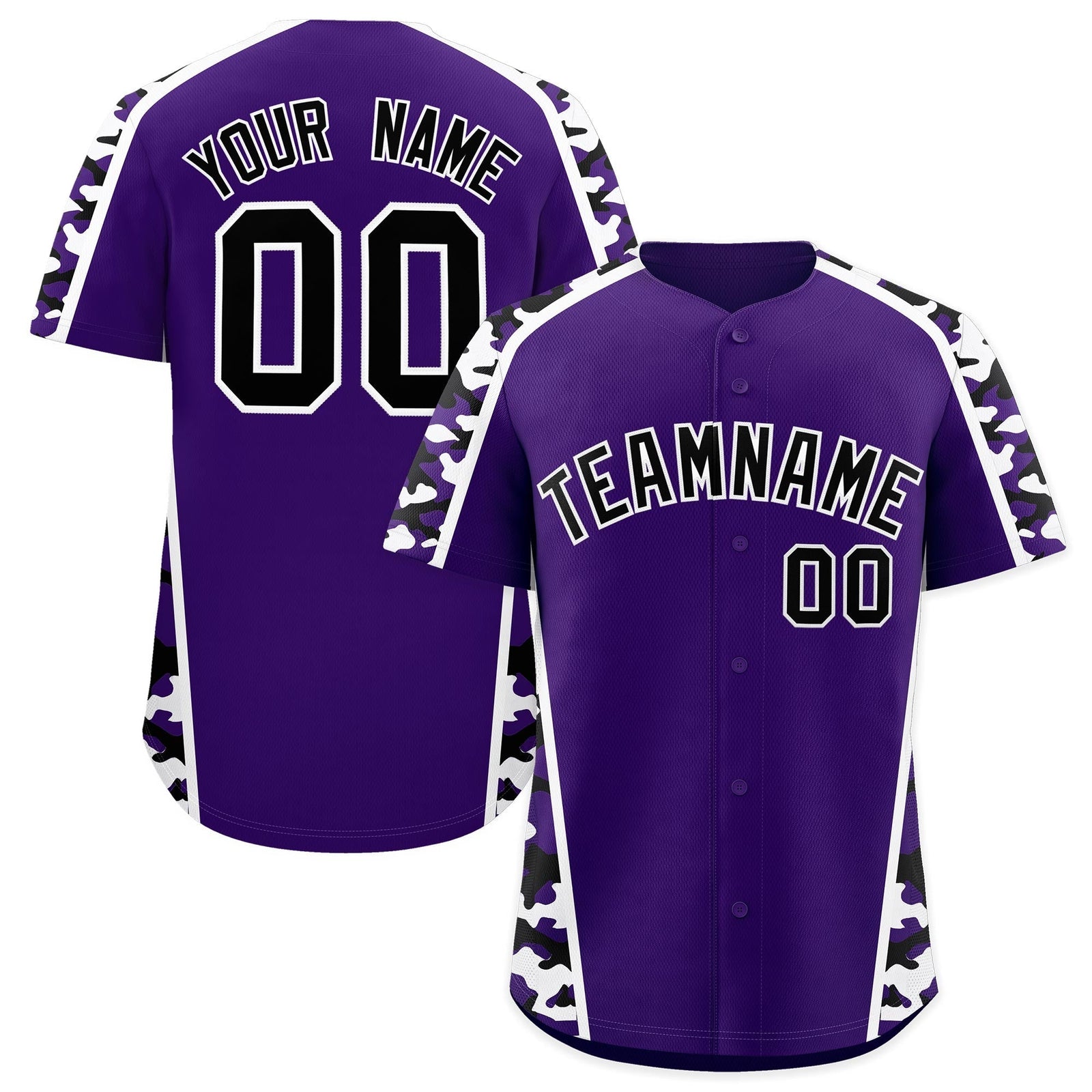 Custom Purple Black Side Camo Style Personalization Baseball Jersey| KXKSHOP