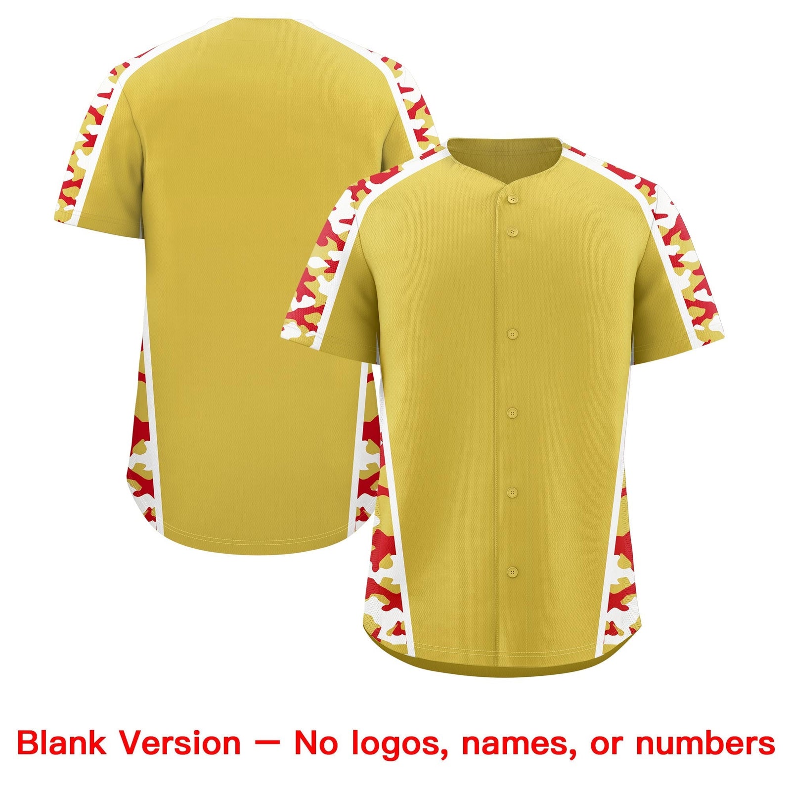 Custom Old Gold Red Side Camo Style Personalization Baseball Jersey| KXKSHOP