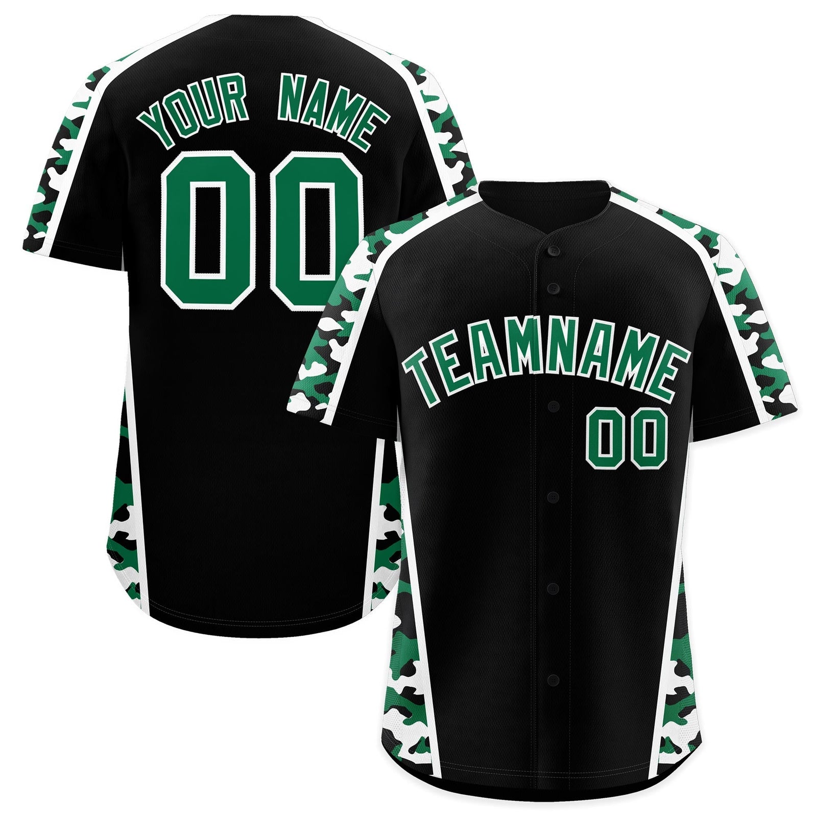 Custom Black Kelly Green Side Camo Style Personalization Baseball Jersey| KXKSHOP