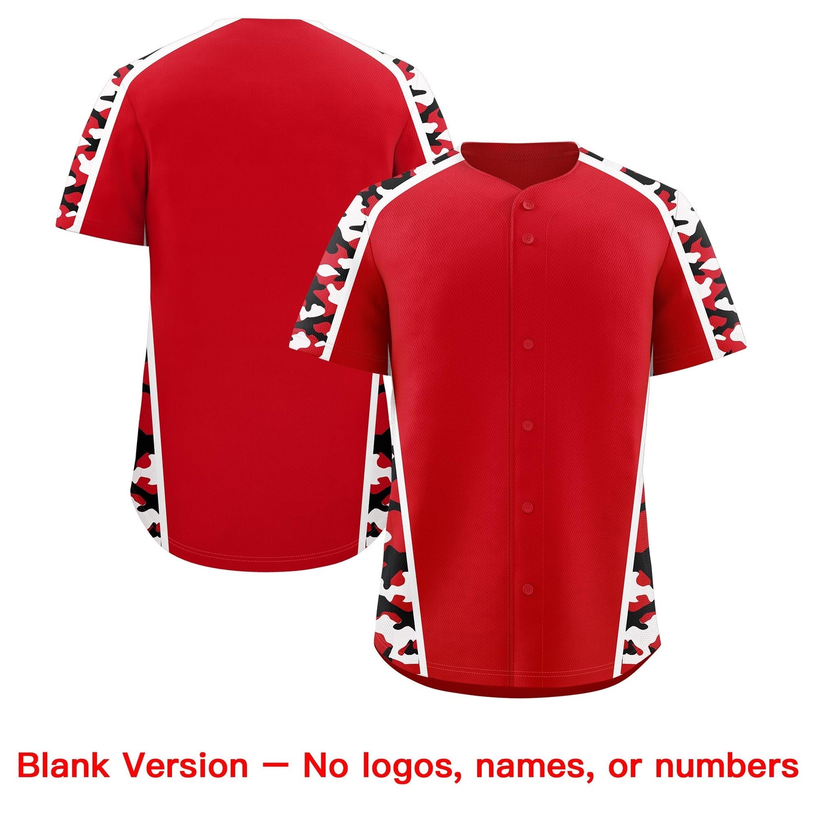 Custom Red Black Side Camo Style Personalization Baseball Jersey| KXKSHOP