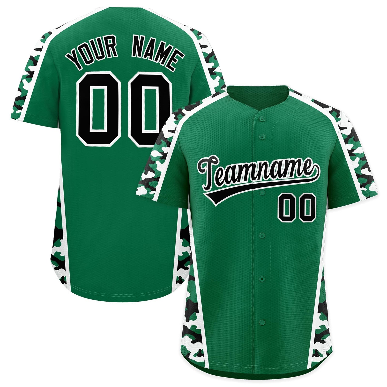 Custom Kelly Green Black Side Camo Style Personalization Baseball Jersey| KXKSHOP