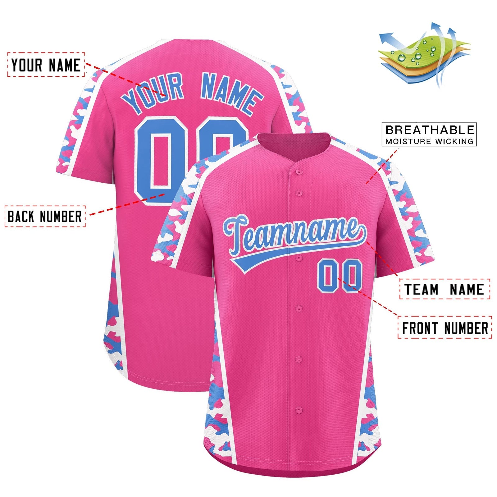Custom Pink Powder Blue Side Camo Style Personalization Baseball Jersey| KXKSHOP